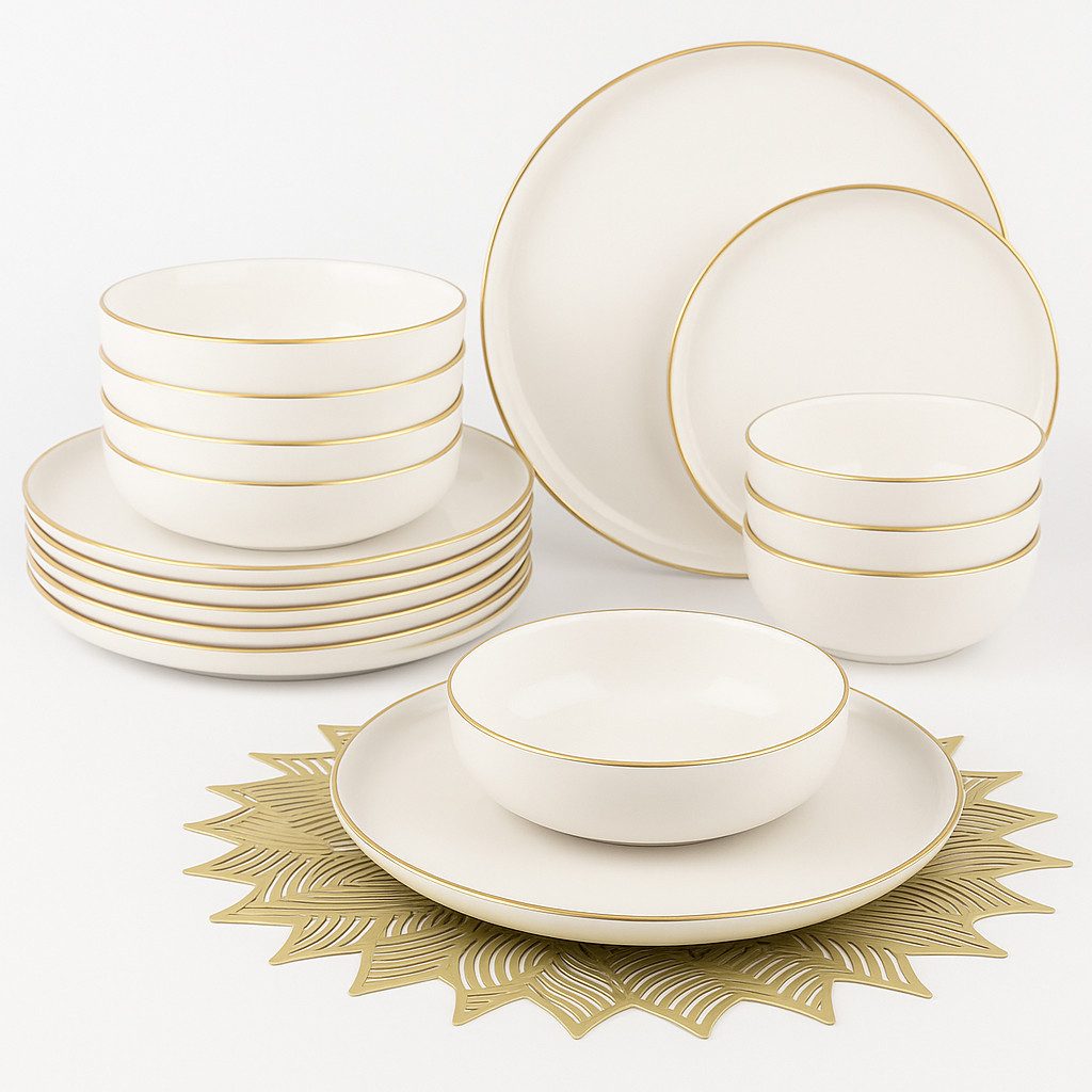 Tafelservice Moderna 18-tlg. Tafelservice für 6 Personen Goldrand