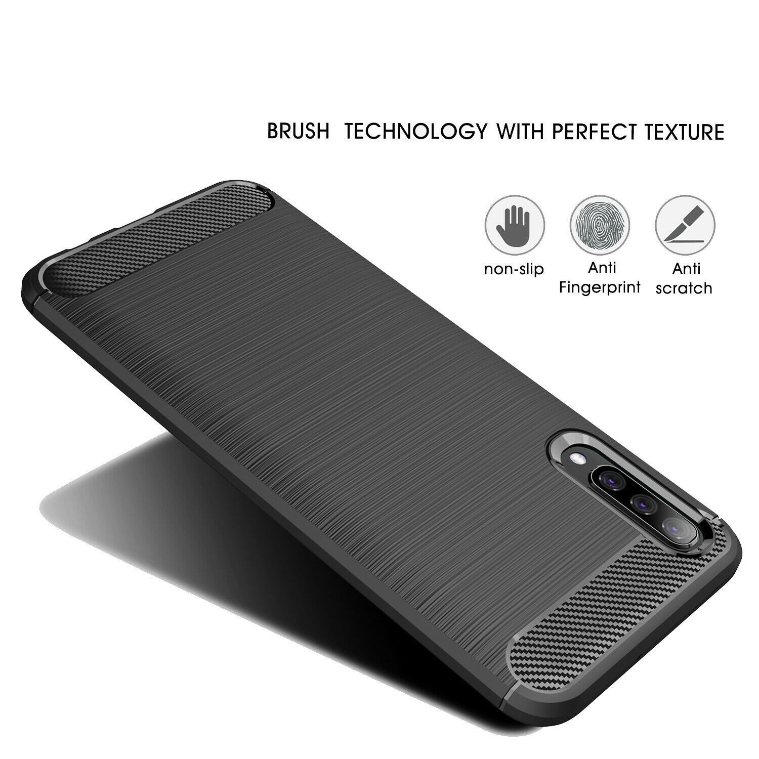 betterfon Handyhülle Carbon Hülle für Samsung Galaxy A50 TPU Silikon Bumper Schwarz, Carbon-Look – stoßfestes Case mit Air-Cushion & Metall-Optik