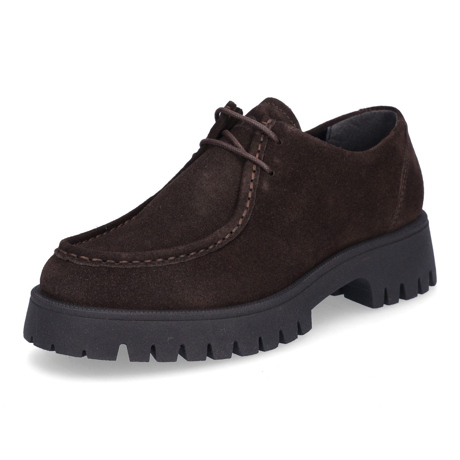 MIDS MINKA Damen Schnürschuh dunkelbraun aus Veloursleder mit Blockabsatz & Profilsohle