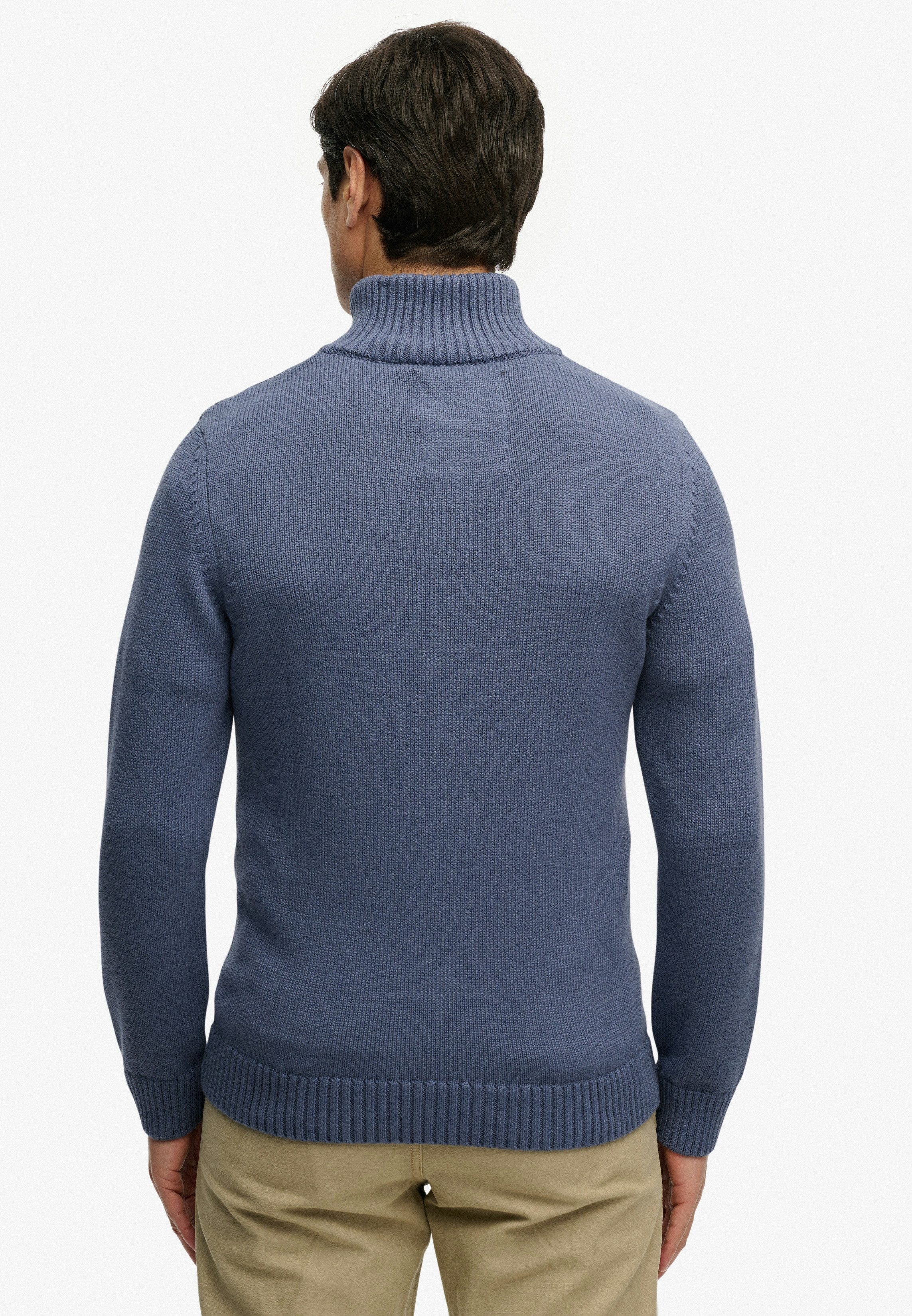 Superdry Strickpullover COTTON KNIT HENLEY aus Baumwolle, Slim Fit, mit Stehkragen, hüftlange Form, pflegeleicht
