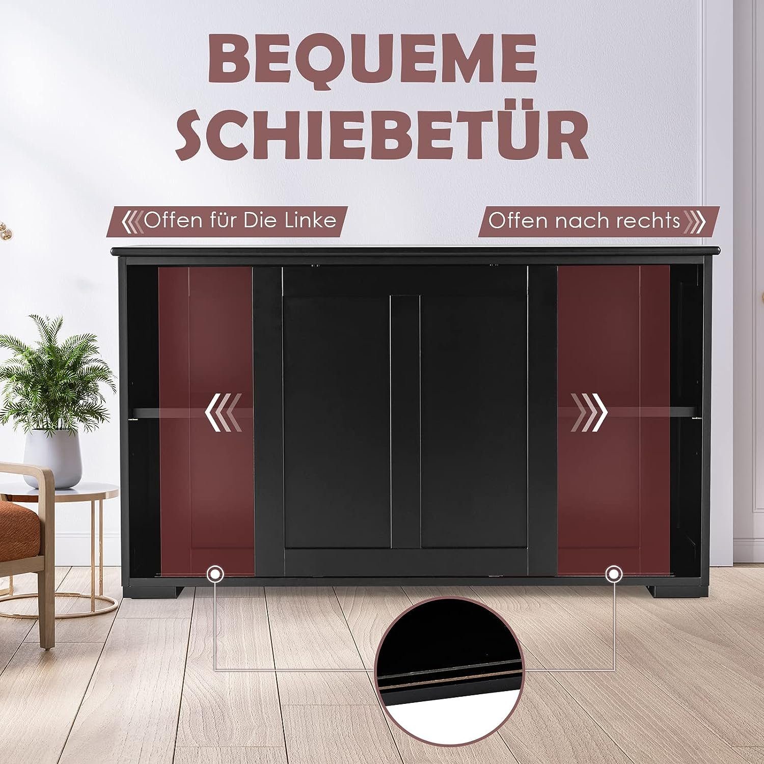 KOMFOTTEU Sideboard Küchenschrank Wohnzimmerregel, Unterschrank mit Schiebtüren