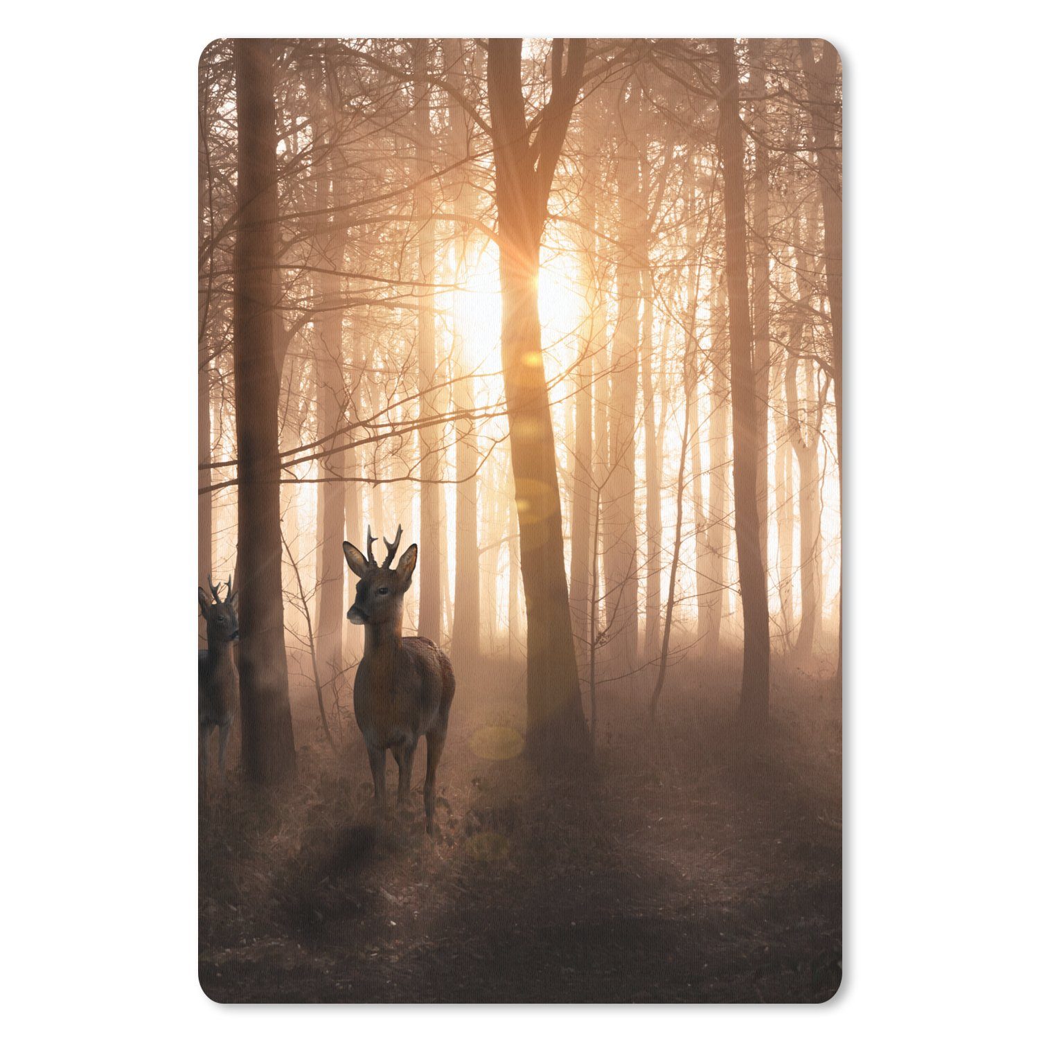 MuchoWow Mauspad Wald - Hirsche - Sonne - Bäume - Winter - Natur - Tiere (1-St), Maus Pad Klein, Gaming Zubehör, Büro Deko, 18x27 cm