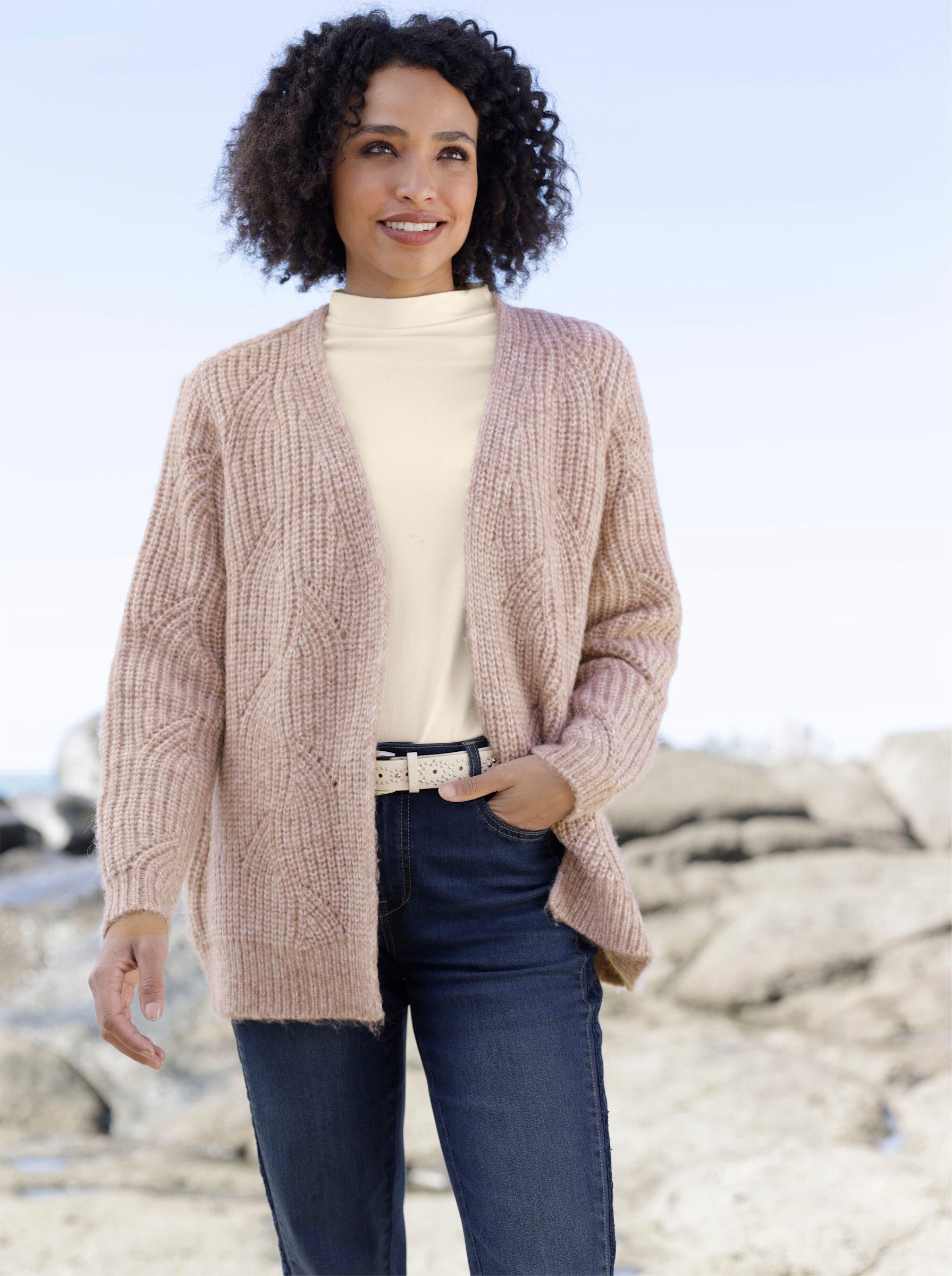 heine Strickjacke Strickjacke Langarm Ajour, Feinstrick