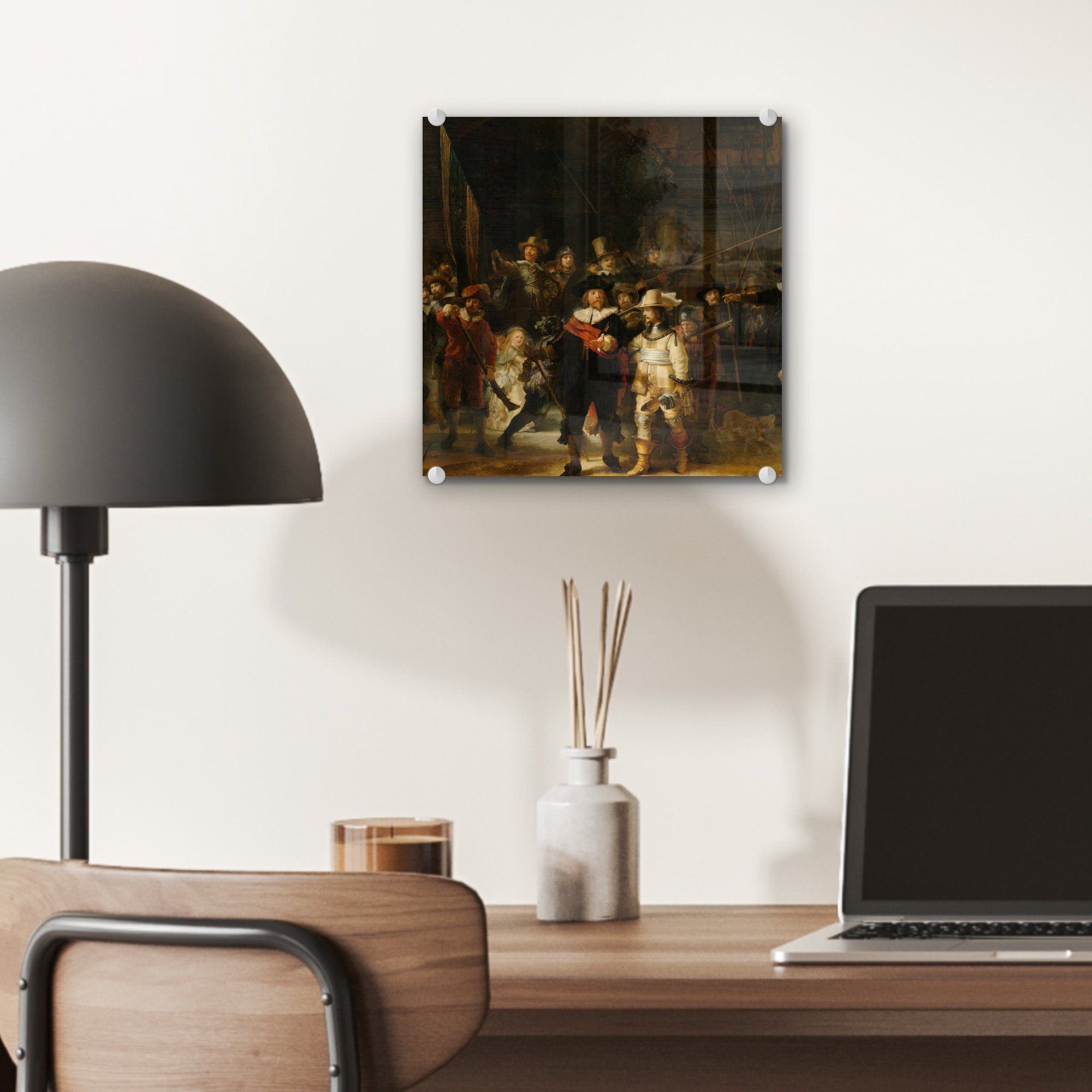 bunt Die Glasbilder Acrylglasbild Rembrandt - - (1 von Gemälde auf St), Glas Nachtwache - - van Rijn, Wandbild Glas Bilder Wanddekoration Foto MuchoWow auf