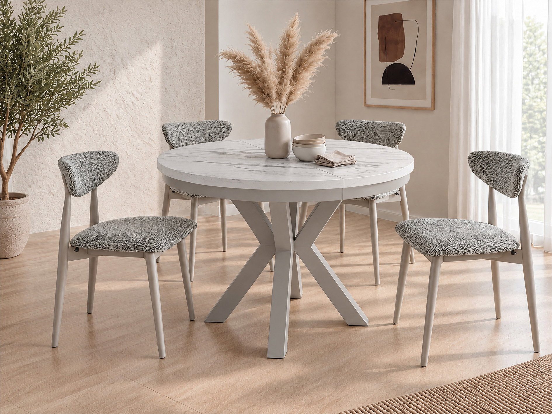 WFL GROUP Esstisch Clara Grau-Beige Loft rund ausziehbar mit Grau-Beige Metallbeinen (MADE IN EU, erhältlich in zwei Größen – 100/120 cm, ausziehbar auf 180/200 cm), platzsparender Industrial Tisch in Holzoptik für Wohnzimmer oder Küche
