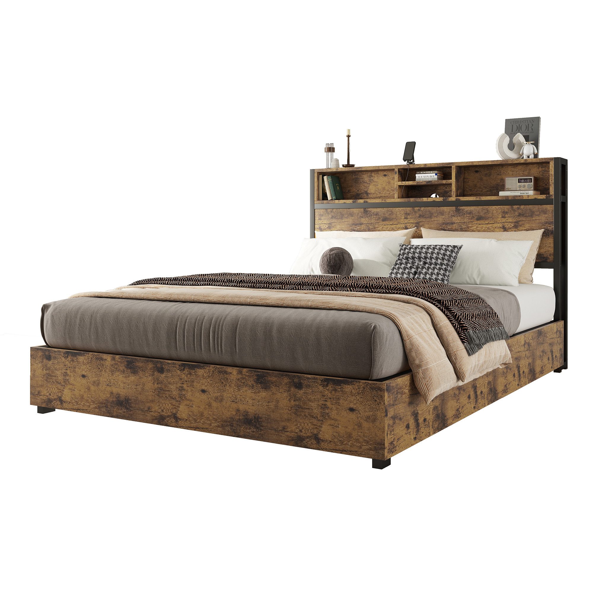 Flieks Holzbett, LED Hydraulisches Doppelbett mit günstig online kaufen