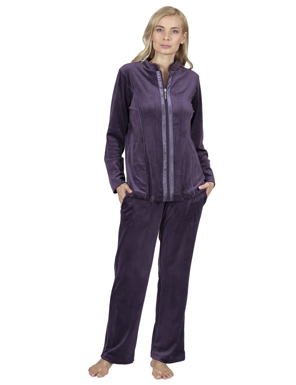 RAIKOU Hausanzug Damen Nicki Hausanzug Homewear Freizeitanzug mit Reißverschluss Paillettenreihen