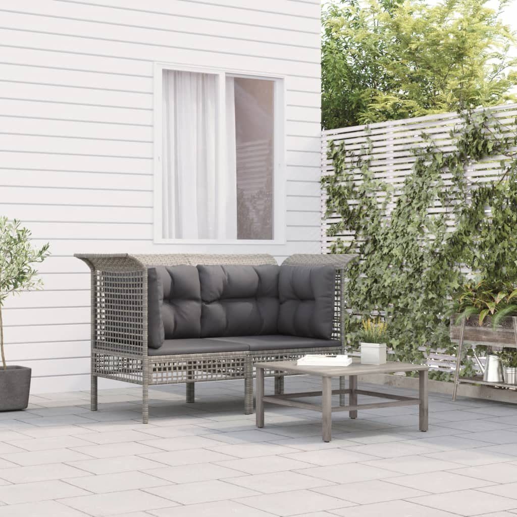 vidaXL Gartenlounge-Set Garten-Ecksofas mit Kissen 2 Stk. Grau Poly Rattan, (1-tlg)