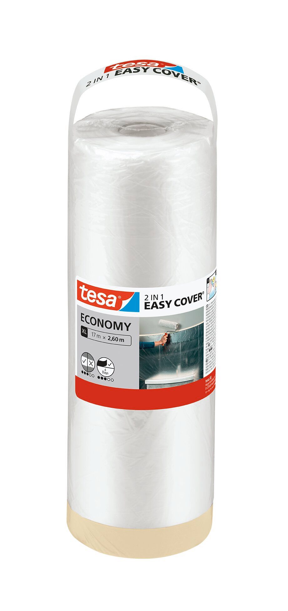 tesa Abdeckfolie EASY COVER Economy Malerband und Abdeckpapier, (Kombi-Set, 1-St., Malerband + Abdeckfolie), für saubere Malerarbeiten im Innenbereich - 17 m : 2,6 m