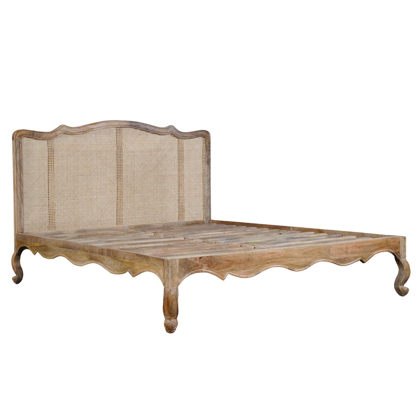 baario Massivholzbett Bett WIENER Geflecht 180x200, Massivholz Antik Design Schnitzerei