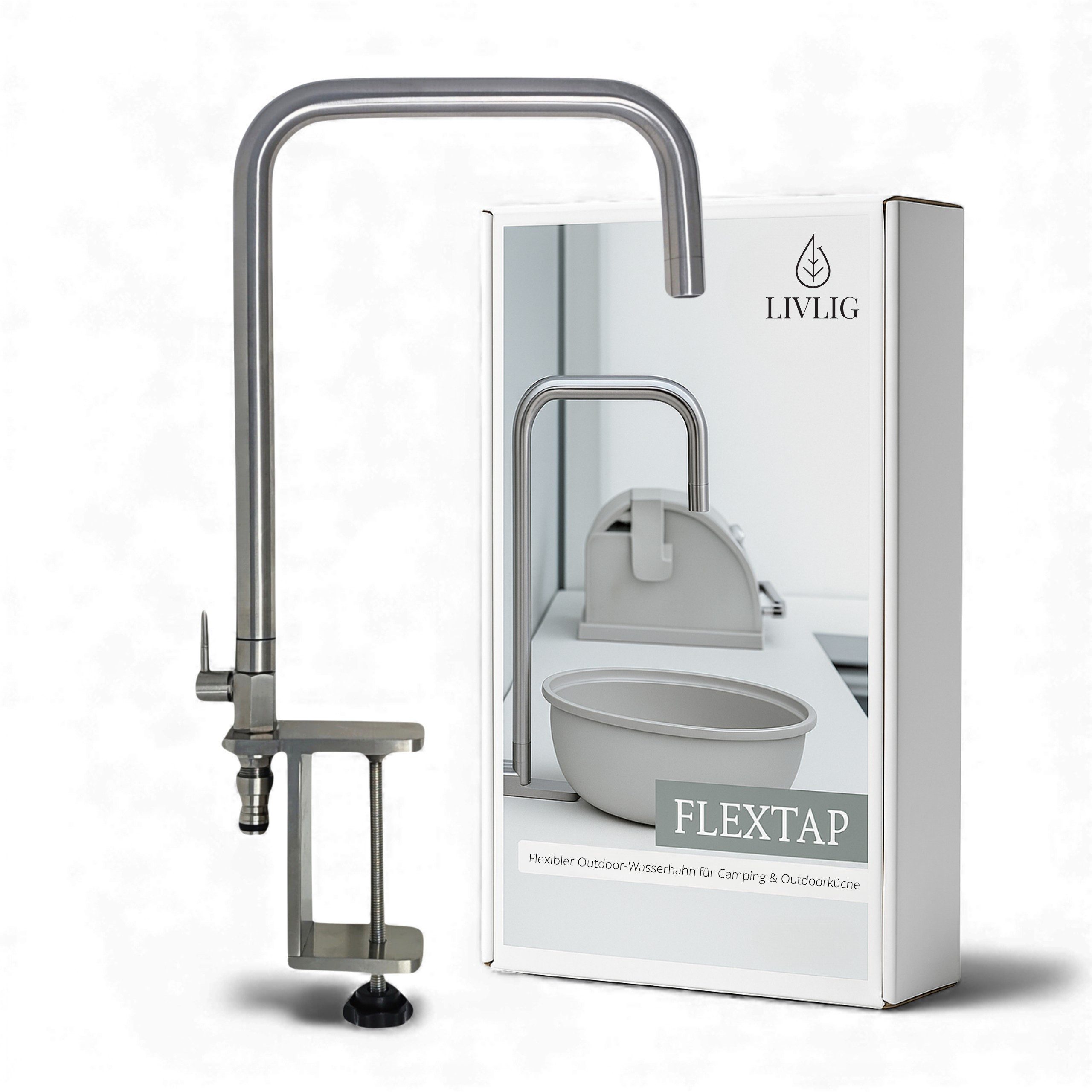 LIVLIG Waschtischarmatur Mobiler Outdoor Wasserhahn aus Edelstahl, 360° schwenkbar