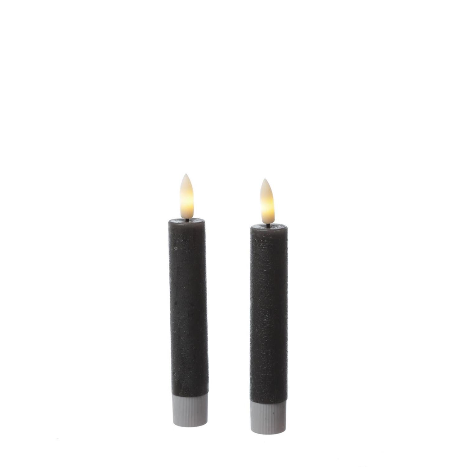 LED-Kerze LED Stabkerzen Tafelkerzen Dinner Spitzkerzen rustikal 14cm grau 2St