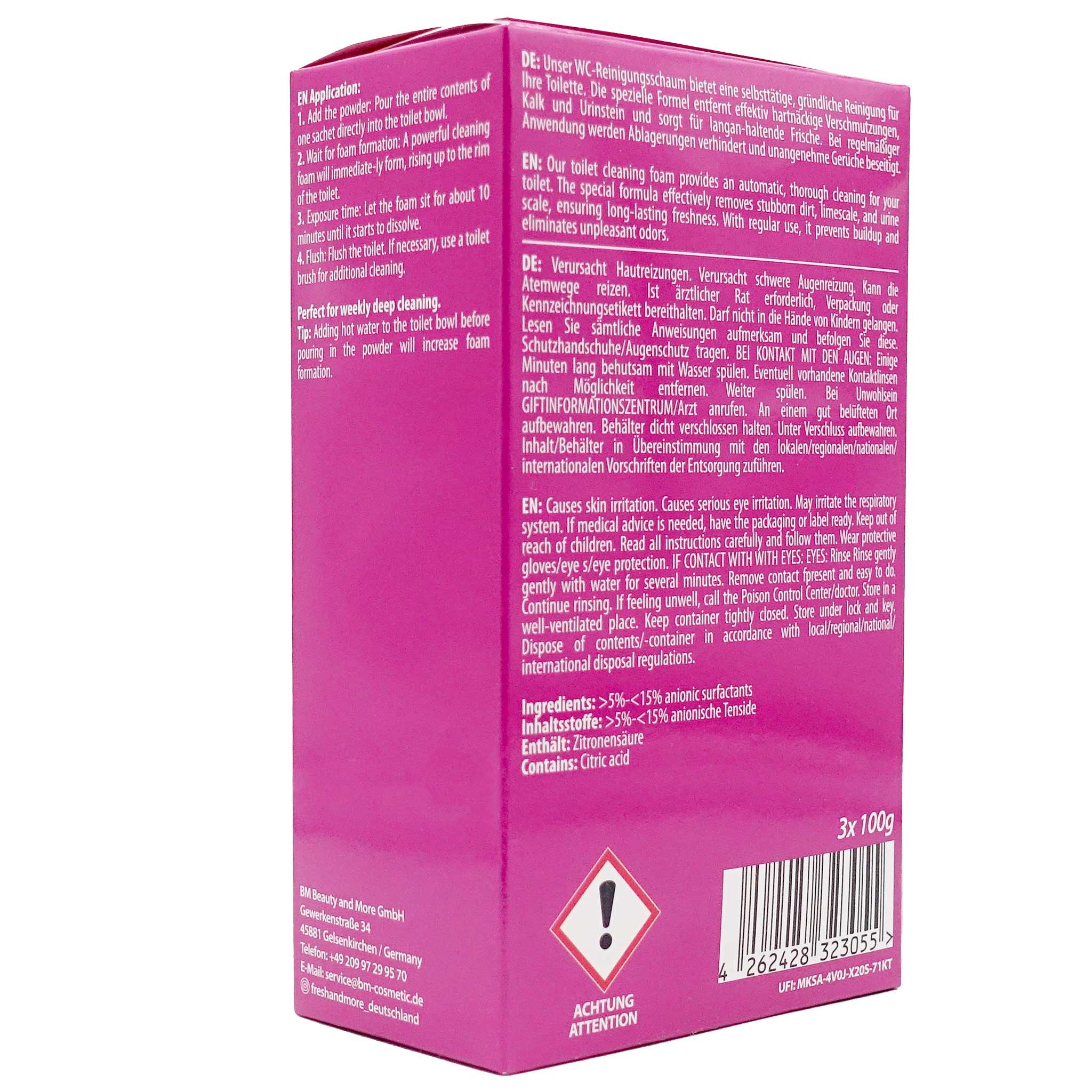 fresh & more PowerSchaum WC-Reiniger (3 Beutel à 100 g = 3-teiliges Set selbstschäumend, ohne Bürsten)