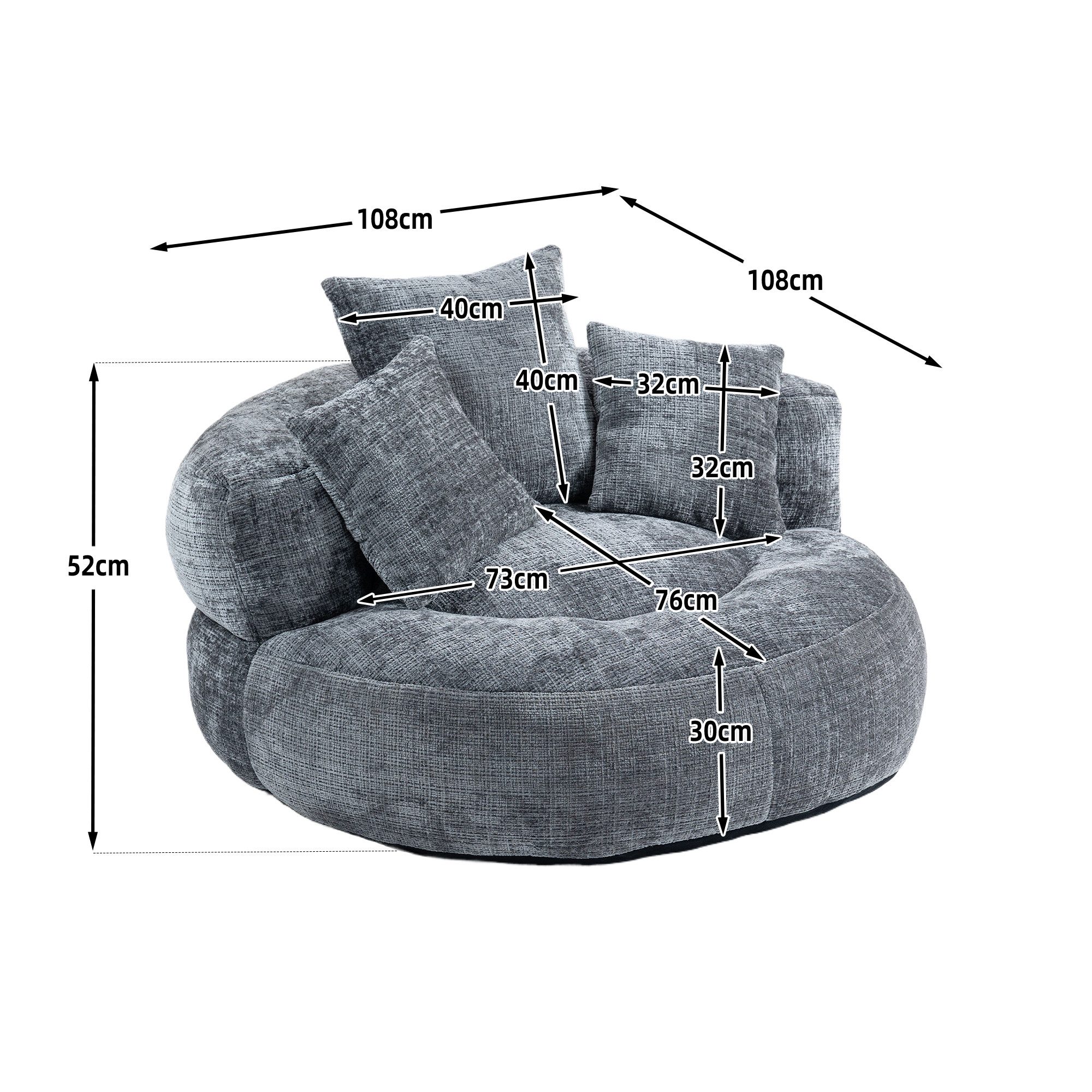 Celya Sitzsack Lazy Sofa Gaming Sofa Stuhl mit drei Kissen,hoch Rücken Sitzsack Stuhl (1 Sitzsack, 3 Kissen), Couch für Erwachsene und Kinder, für Schlafzimmer und Büro,Gray