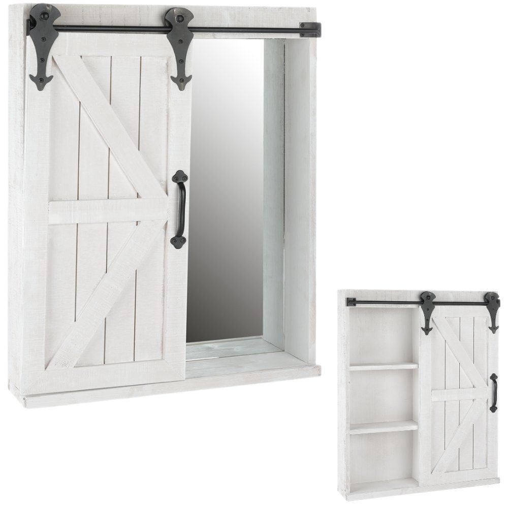 Badezimmer Hängeschrank Doppel Spiegel Tür Hölzern Weiß Regal Ablage Fächer 