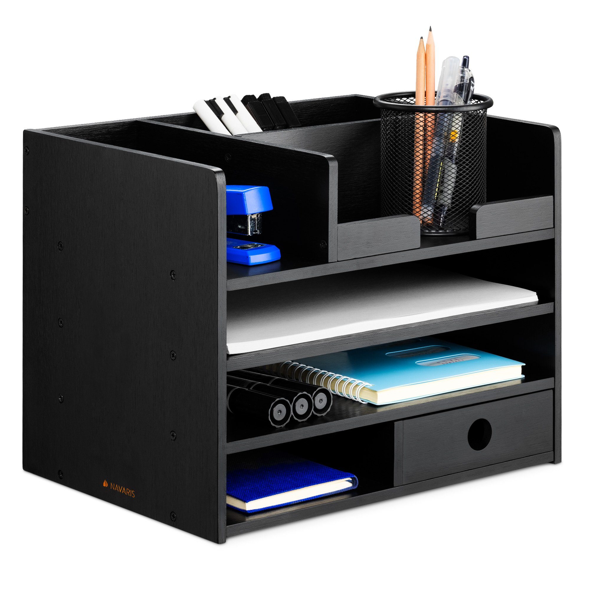 Navaris Organizer Schreibtisch Ablage aus Bambus, 33x24x26cm, Ordnungssystem (1 St)