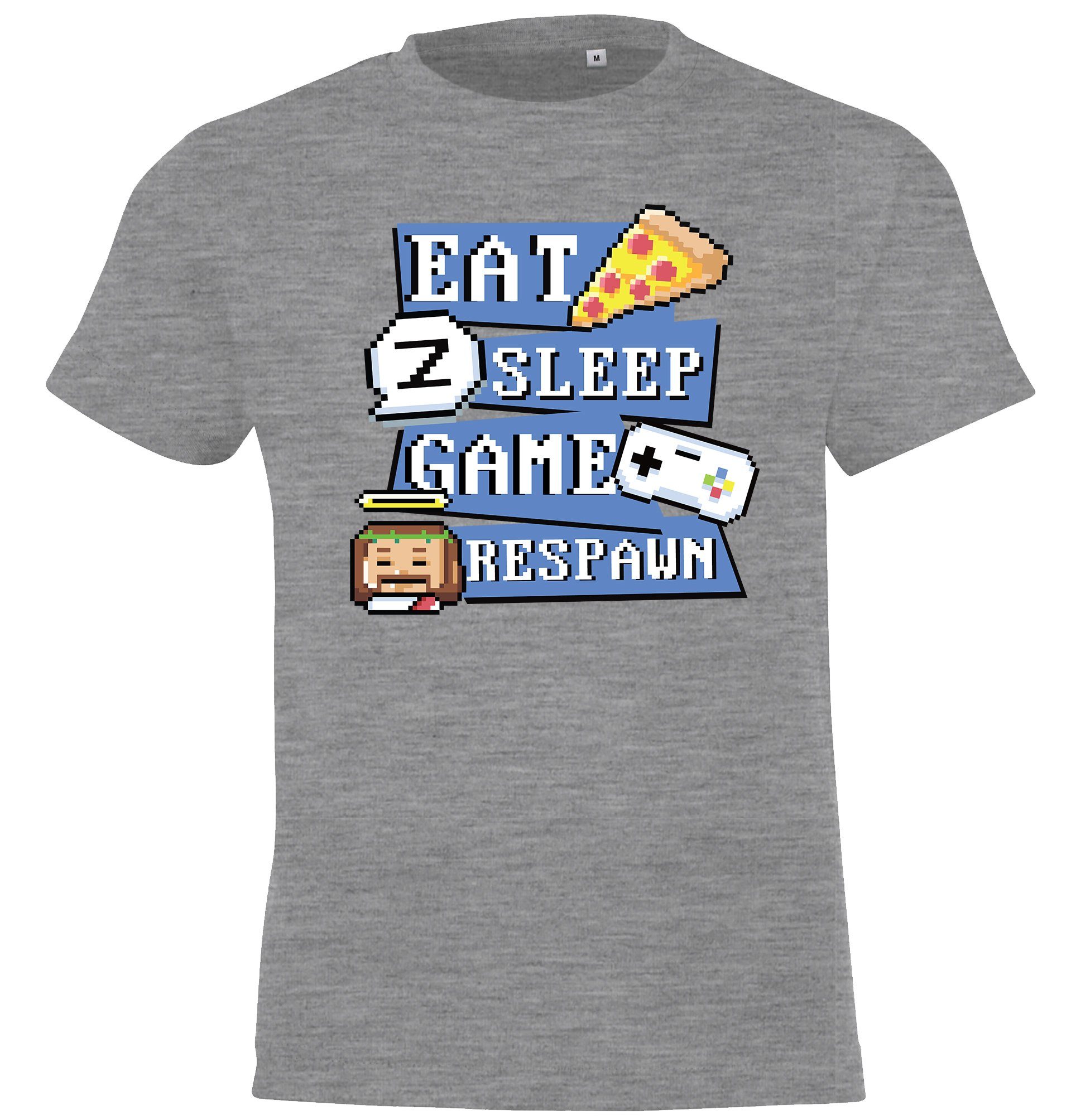 Youth Designz T-Shirt "Eat, Game, Sleep, Respawn" Kinder Shirt mit trendigem Frontprint Grau