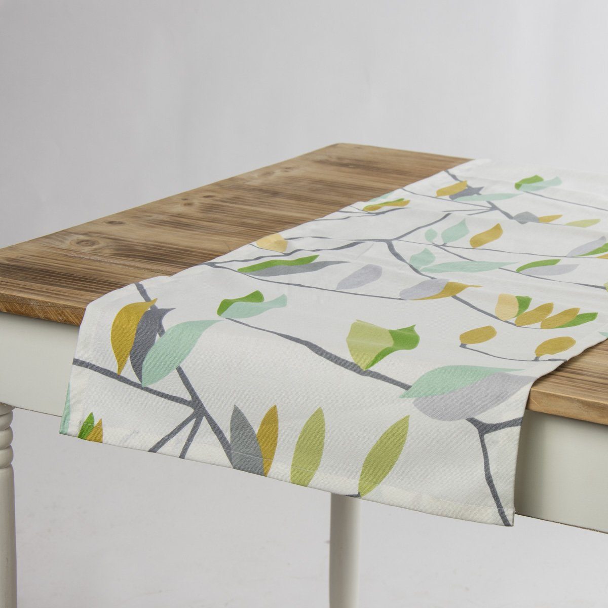 SCHÖNER LEBEN. Tischläufer Tischläufer Coco Plum Blätter grün gelb 40x160cm, handmade