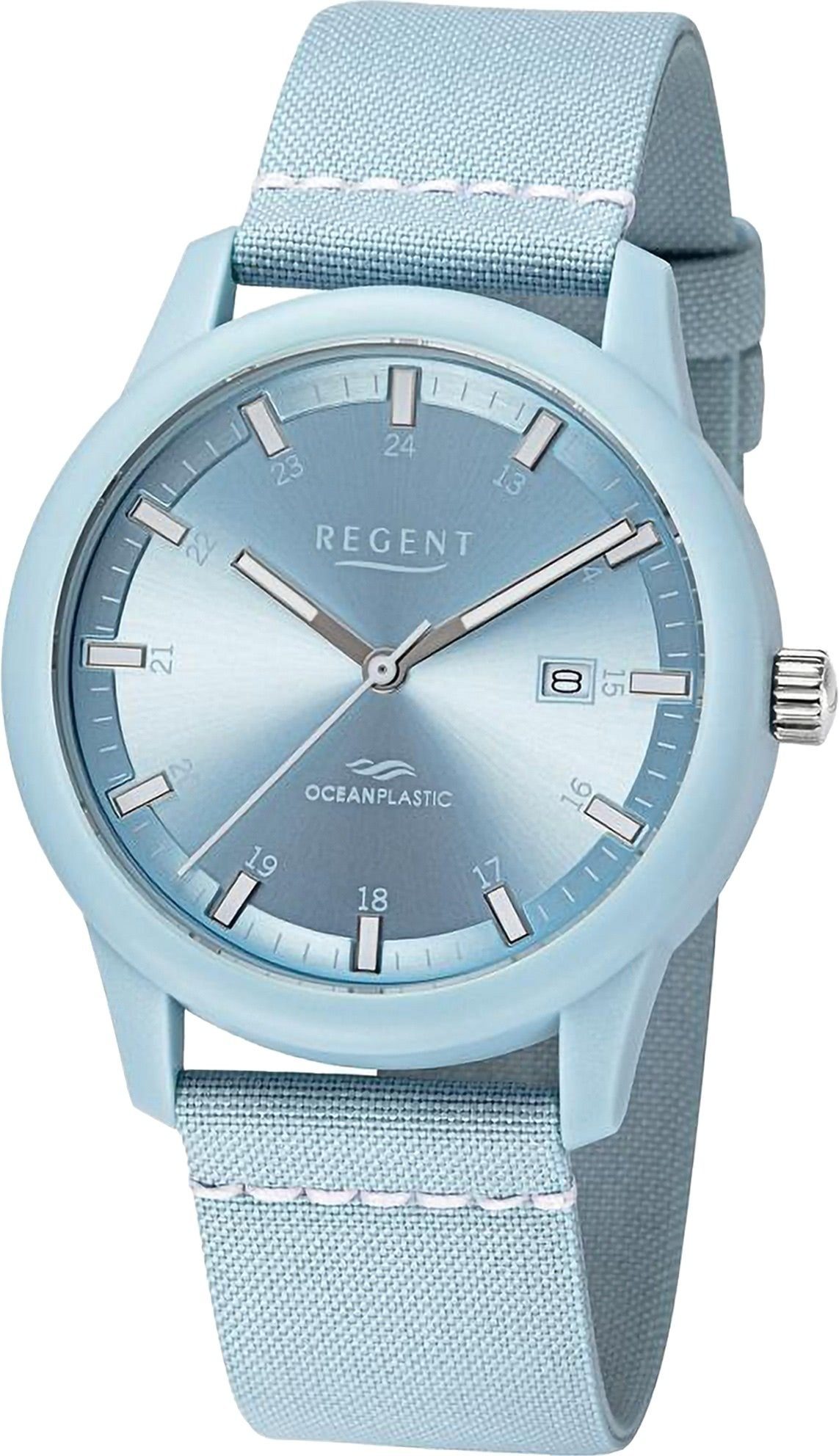 Regent Quarzuhr Regent Herren Armbanduhr Datum extra Armbanduhr groß Herren Nylonarmband, 40mm), Analog, rund, (ca
