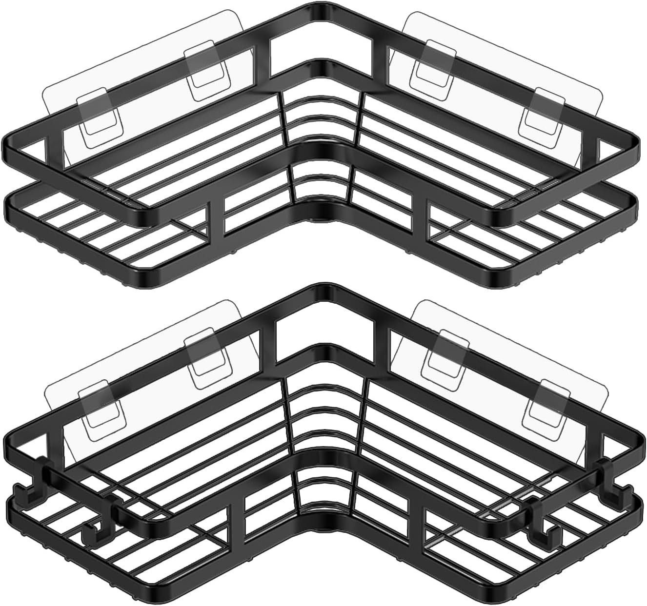 Duschregal 2er-Pack, Duschablage autolock Eckregal, Duschablage 2-tlg. Schwarz Bohren Ohne