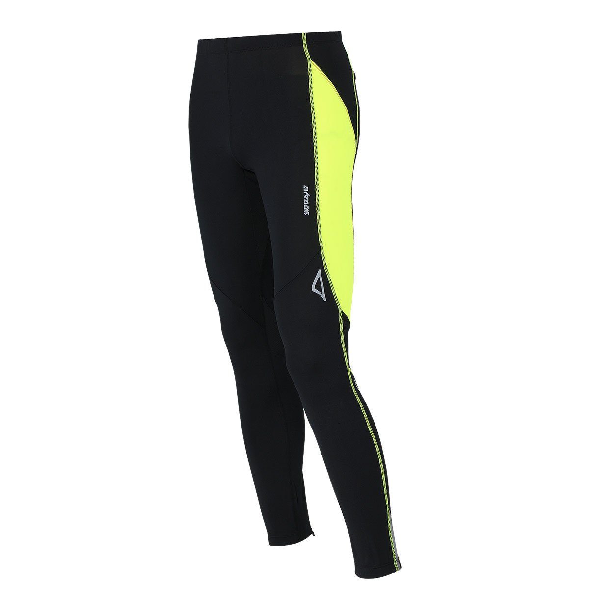 Airtracks Lauftights Herren Laufhose Lang Pro Air Sporthose mit Kompressionswirkung & Quick Dry Funktion, » S M L Xl XXL XXXL « schwarz-neon | Trainingshosen