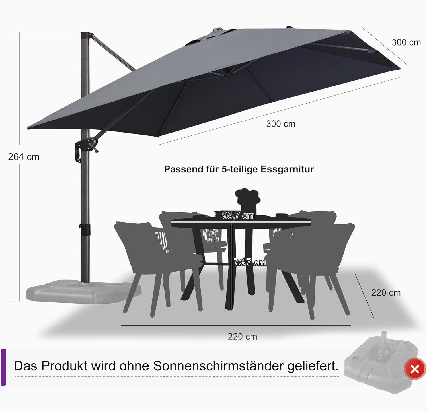 PURPLE LEAF Ampelschirm Quadratischer Terrassenschirm, Alu günstig online kaufen