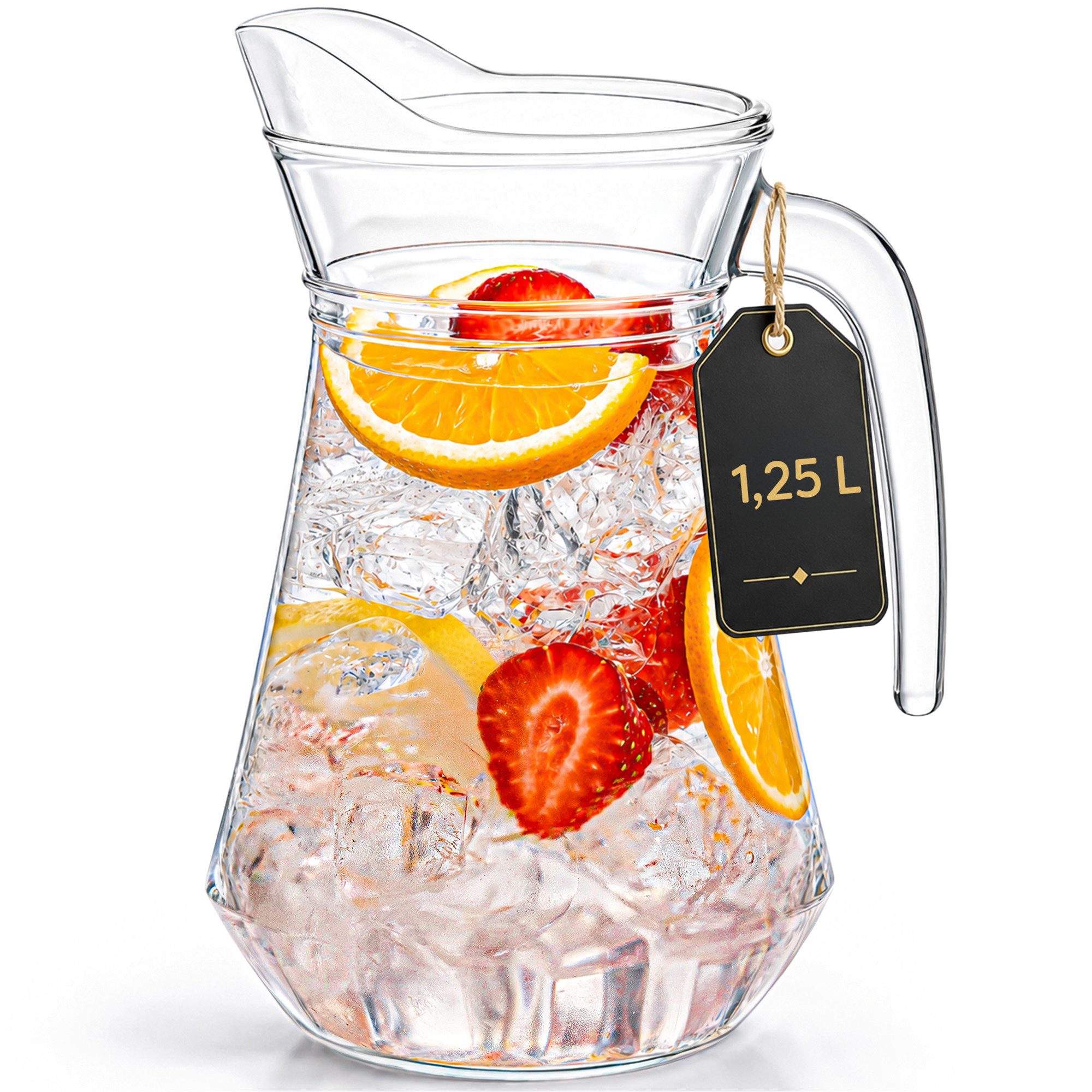 KONZEPT Wasserkrug aus robustem Glas mit Griff und Ausgießer, für Zuhause und Gastronomie, 1,25 L, Höhe 212 mm, Gesamtbreite 134 mm, Robustes Glas