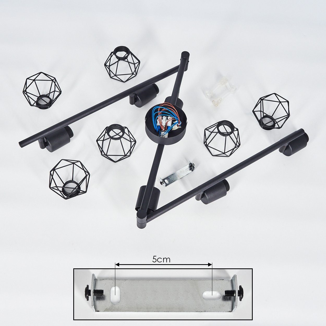 hofstein Deckenleuchte »Borio« 6-flammige Retro Deckenlampe aus Metall schwarz, ohne Leuchtmittel, 6xE14, die Leuchtenköpfe sind dreh-/schwenkbar – Bild 5 von 5