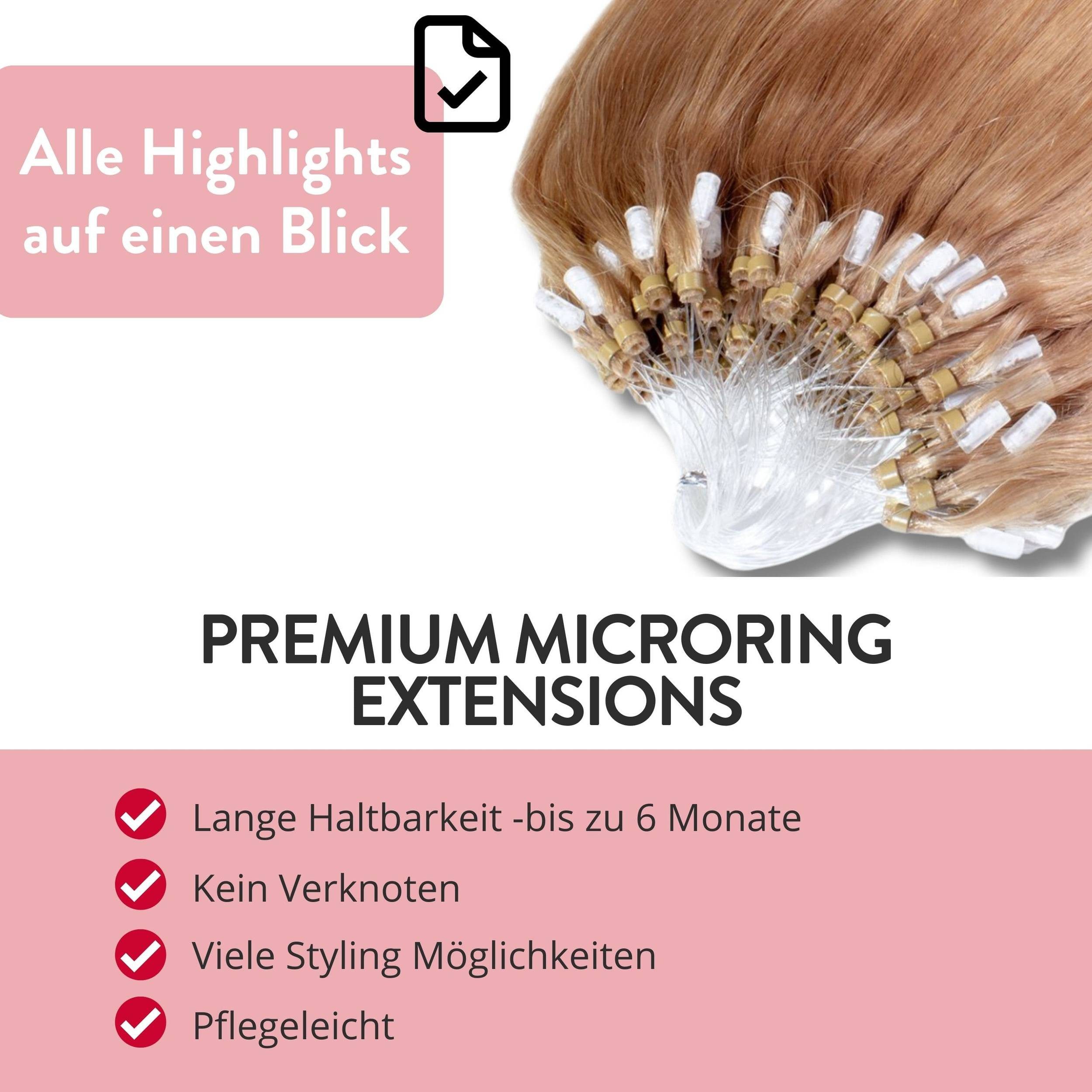 hair2heart Echthaar-Extension Premium Microring Extensions #8/01 Hellblond Natur-Asch 40cm