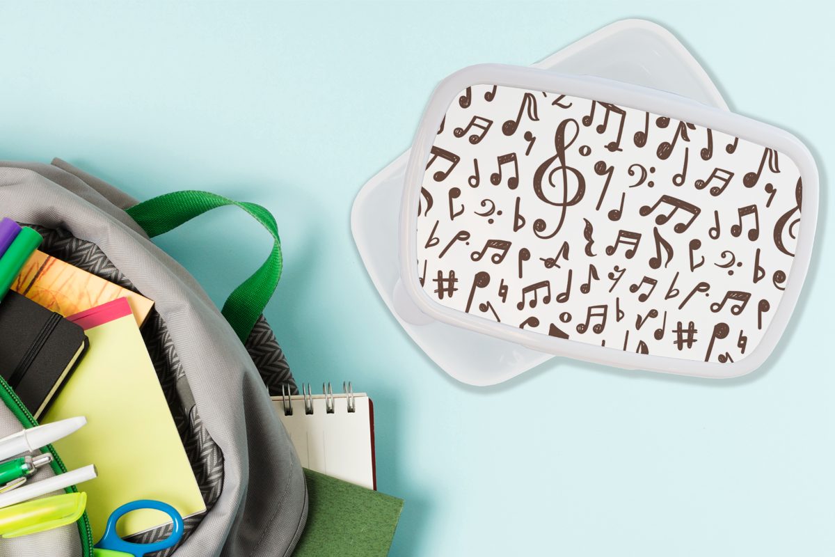 und Musiknoten und Kunststoff, Brotdose, Kinder - für weiß Lunchbox Mädchen Jungs - (2-tlg), Muster für Brotbox MuchoWow Musik, Erwachsene,