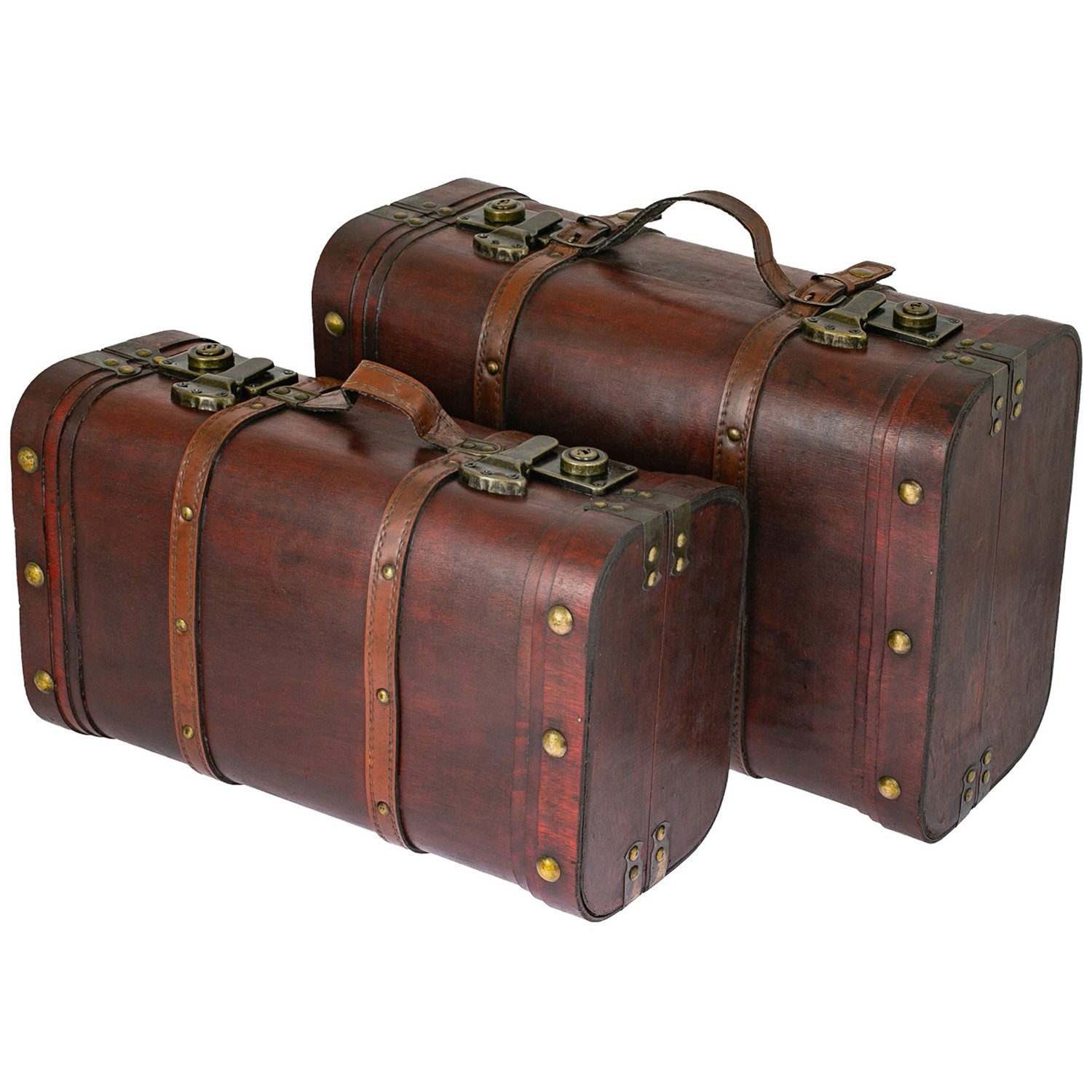 HMF Schatzkiste Schatztruhe aus Holz große Schatzkiste mit Schnappverschlüssen Vintage (2er Set, versch. Größen), Koffer für Kindergeburtstag Hochzeit oder Jubiläum, 40 + 45 cm, Peru