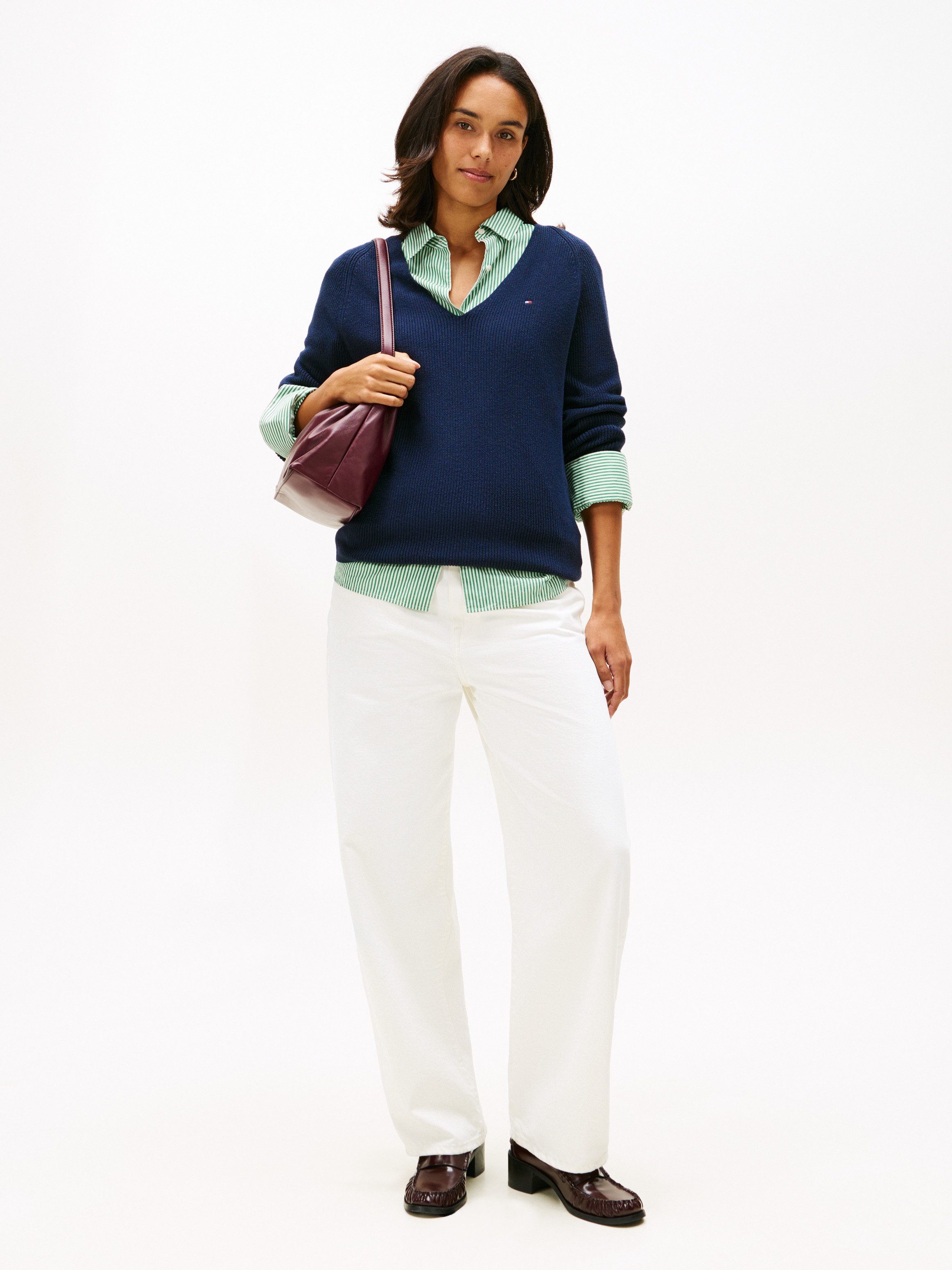 Tommy Hilfiger Strickpullover CO CARDI STITCH V-NK LS mit Logostickerei