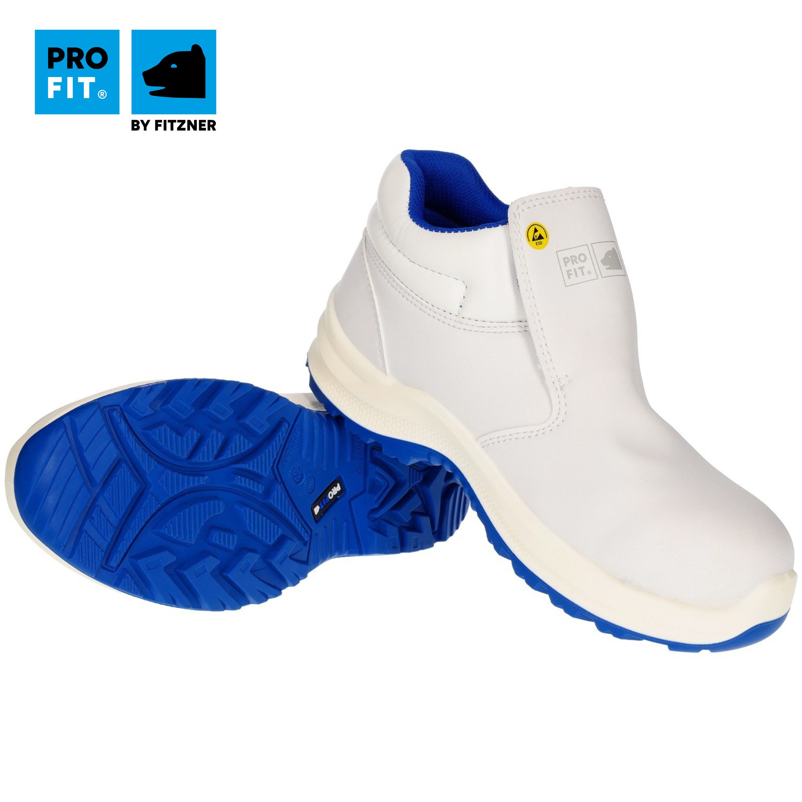 PRO FIT 121 ESD Sicherheitsschuhe S2 "Arctos white mid", weiß/blau Arbeitsschuh (1, Paar) Zehenschutzkappe, Atmungsaktiv, für Arbeiten im Weißbereich – Bild 2 von 5