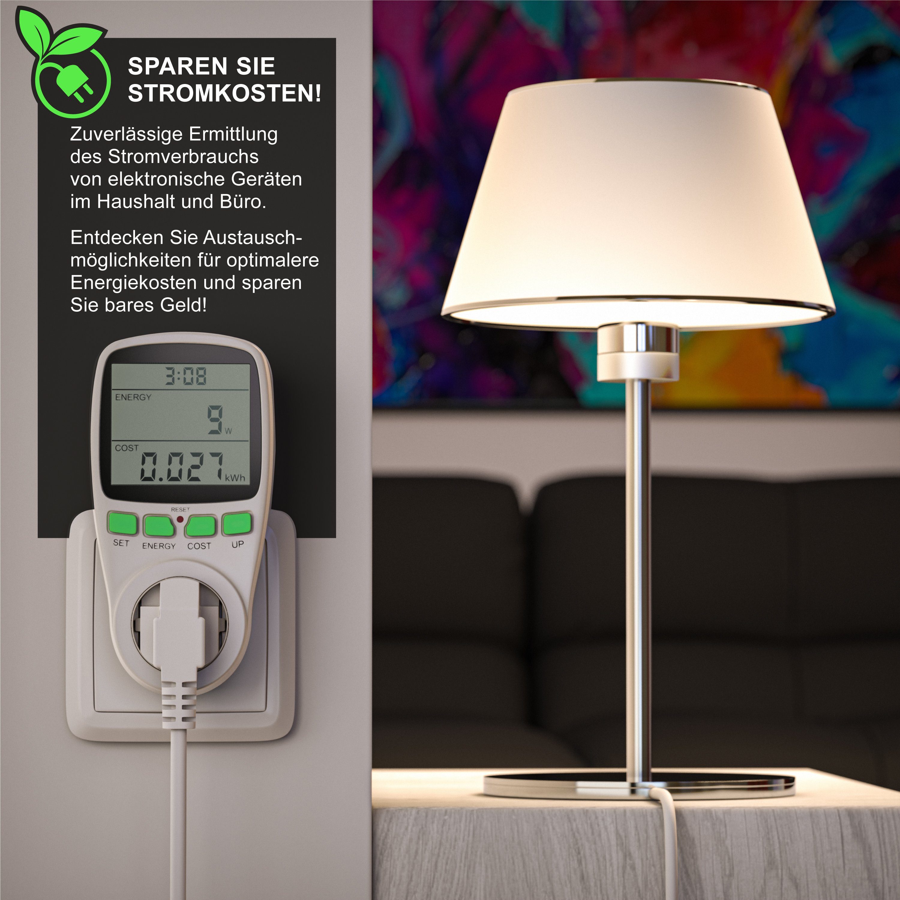 Arendo Energiekostenmessgerät Stromkostenmessgerät zur effektiven Kostenüberwachung, max. 3680W, 1-tlg., Strommessgerät, Stromverbrauchszähler, Energiemessgerät – Bild 4 von 5