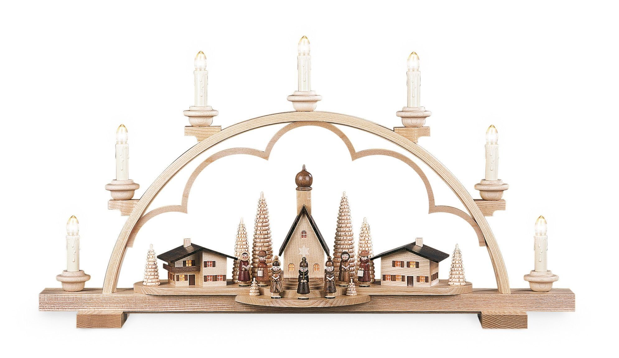 Müller Kleinkunst GmbH Seiffen Lichterbogen Lichterbogen Schwibbogen Alpendorf natur elektrisch beleuchtet