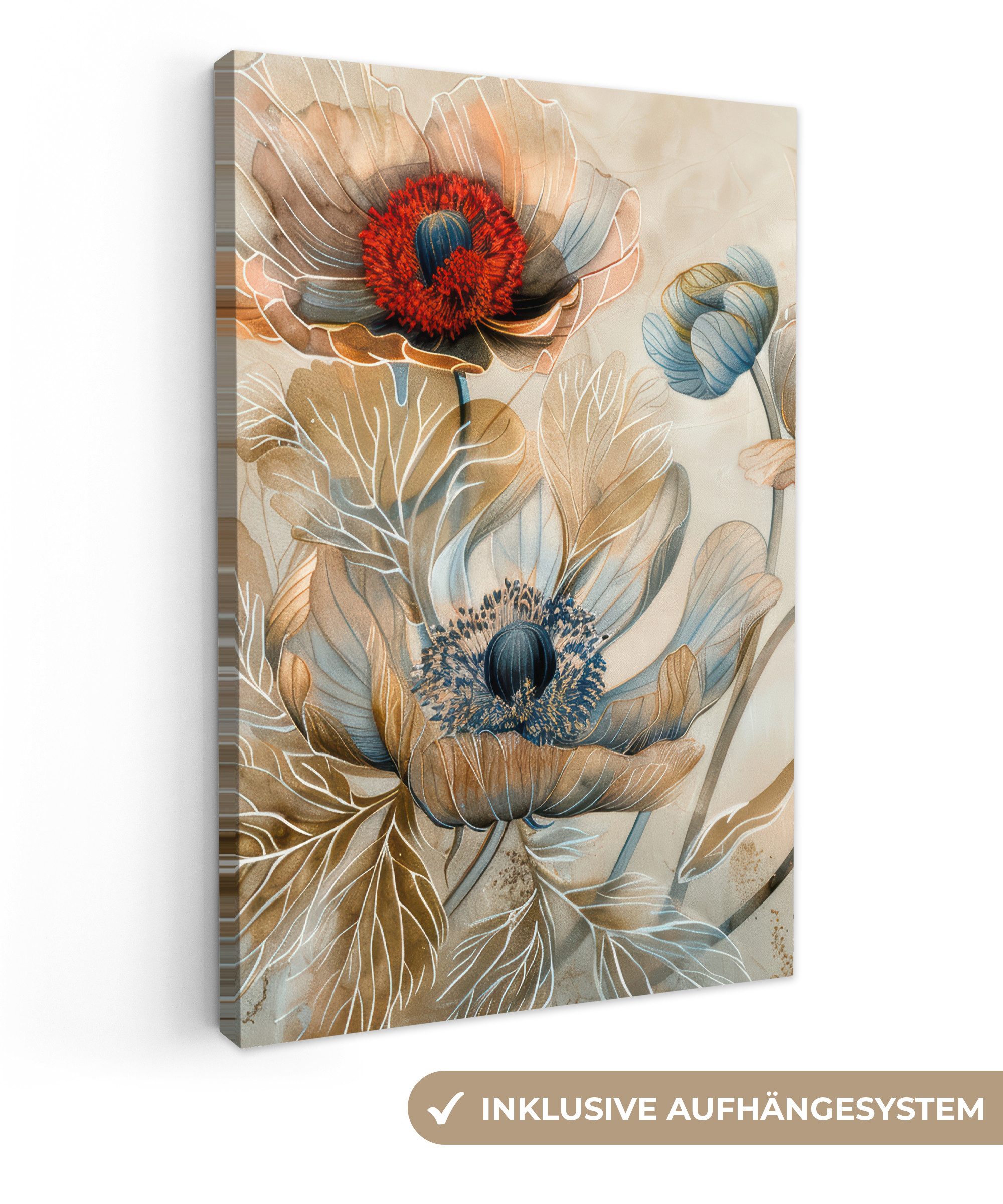 OneMillionCanvasses® Leinwandbild Blumen - Beige - Modern - Illustration, F günstig online kaufen