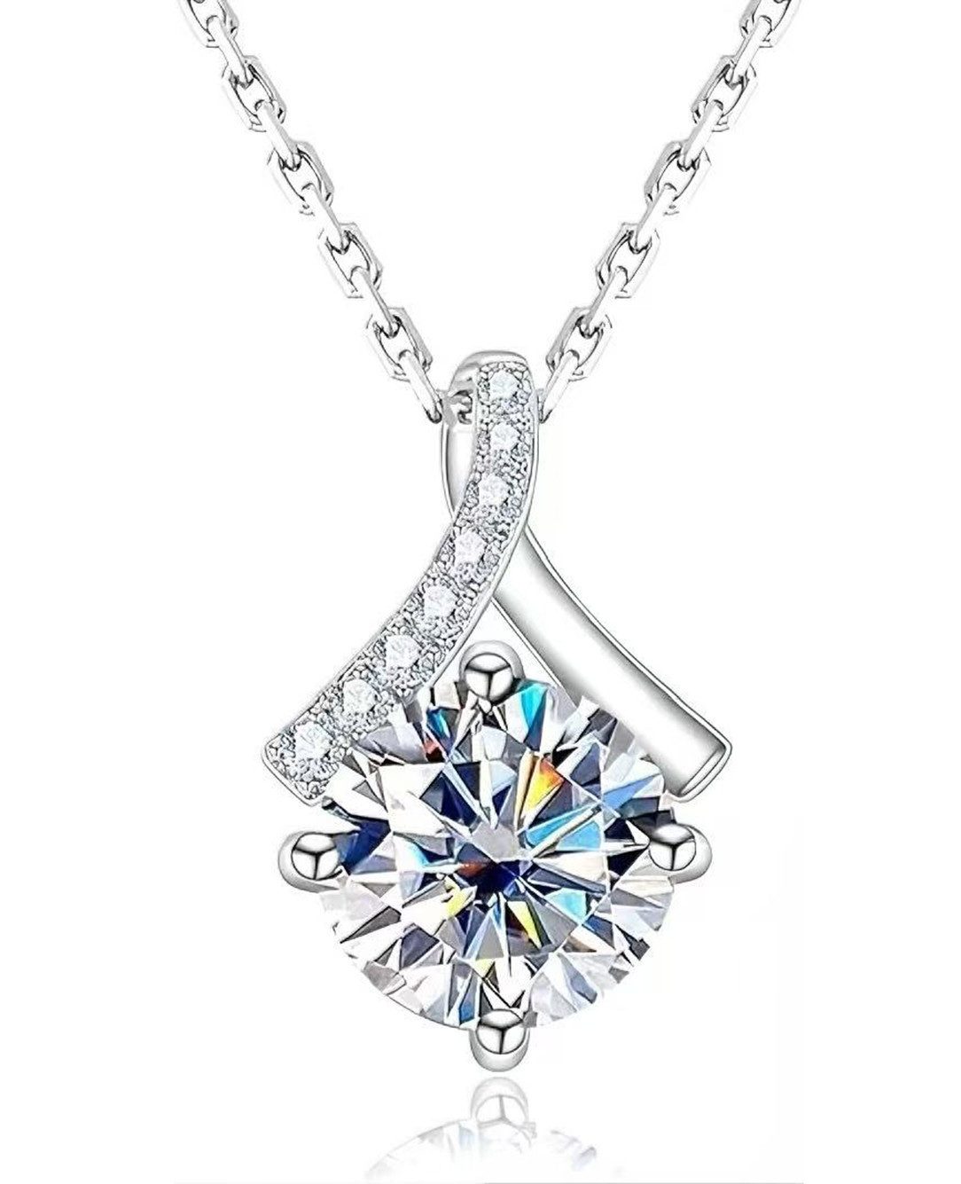 Kette mit Anhänger Halskette damen,2ct,D,VS1,3EX,Labordiamant,Diamantkette für Damen