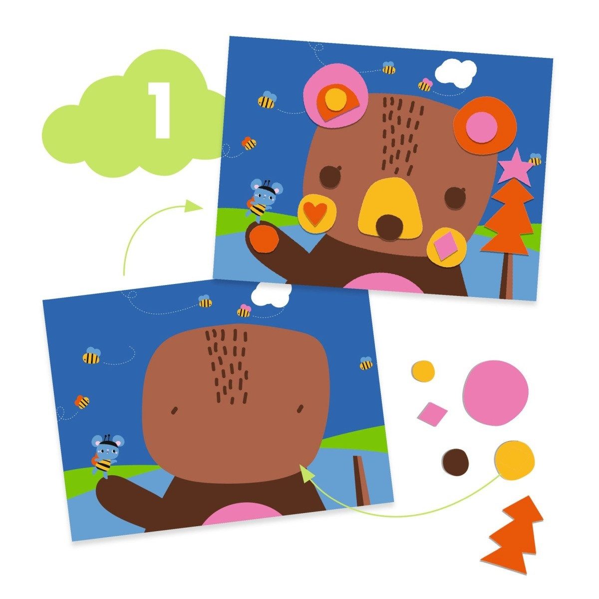 DJECO Kreativset Die Maus Kreativset für Kinder ab 18 Monaten mit 6 Bastelaktivitäten