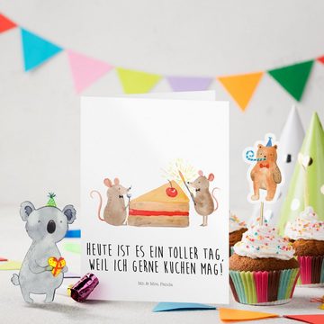 Mr. & Mrs. Panda Grußkarte Mäuse Kuchen - Weiß - Geschenk, Glück, hungrig, Kuchenstück, Geburtst, Hochglänzende Veredelung