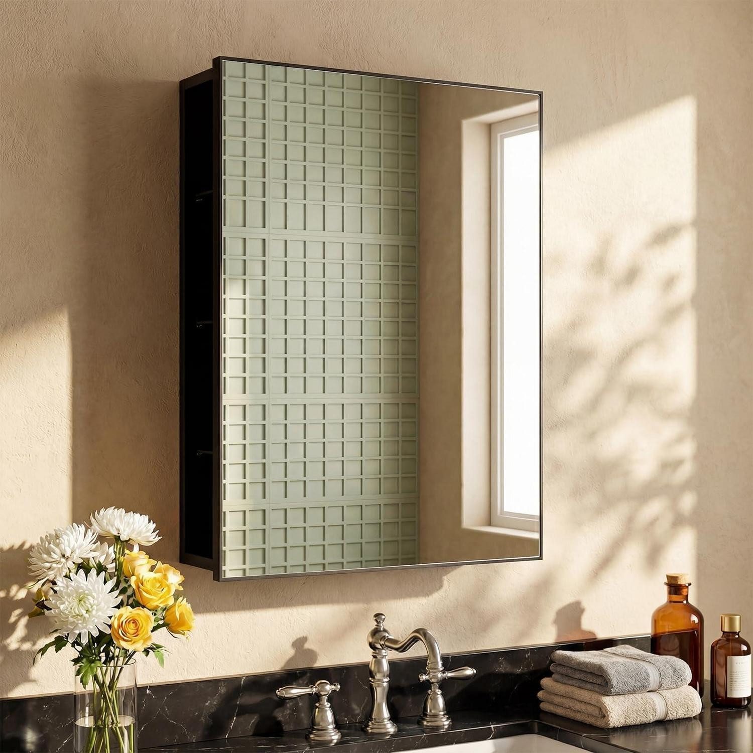 LuxusKollektion Spiegelschrank Spiegelschrank Bad 50x75 cm mattSchwarz