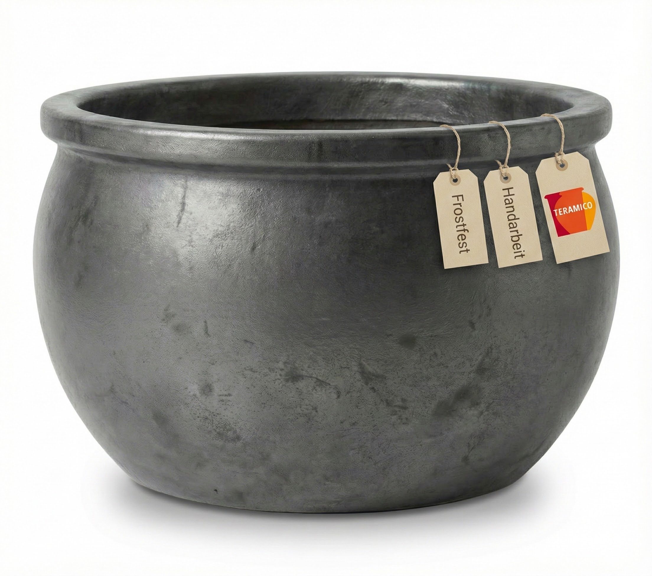 Teramico Pflanzkübel Pflanzgefäß "Bavaria" Anthrazit – Ø 24 cm – Frostfest & Indoor-Geeigne, 100% Frostfest