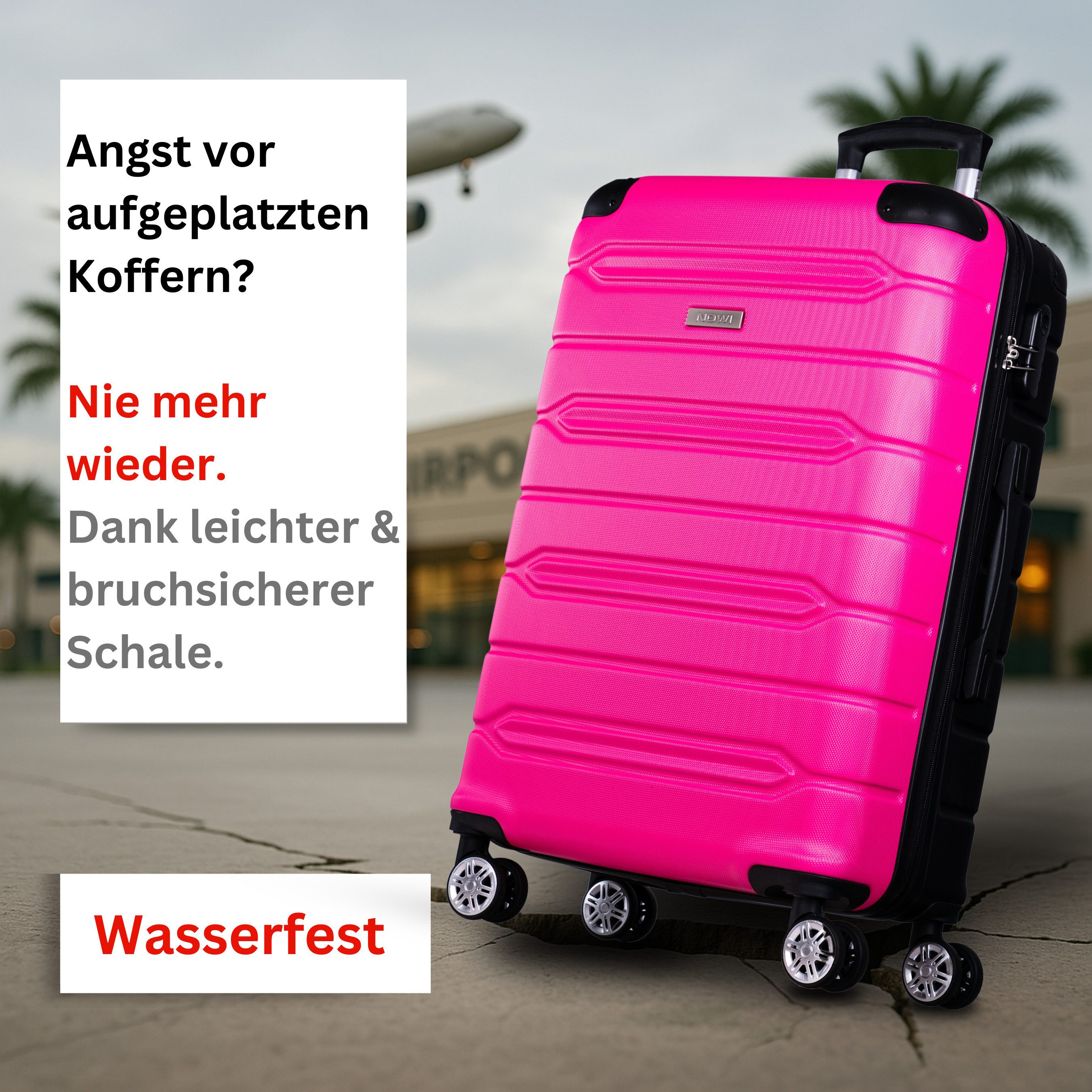 NOWI Hartschalen-Trolley Koffer Hartschalenkoffer mit Zahlenschloss & 8 Rollen Trolley, Zahlenschloss