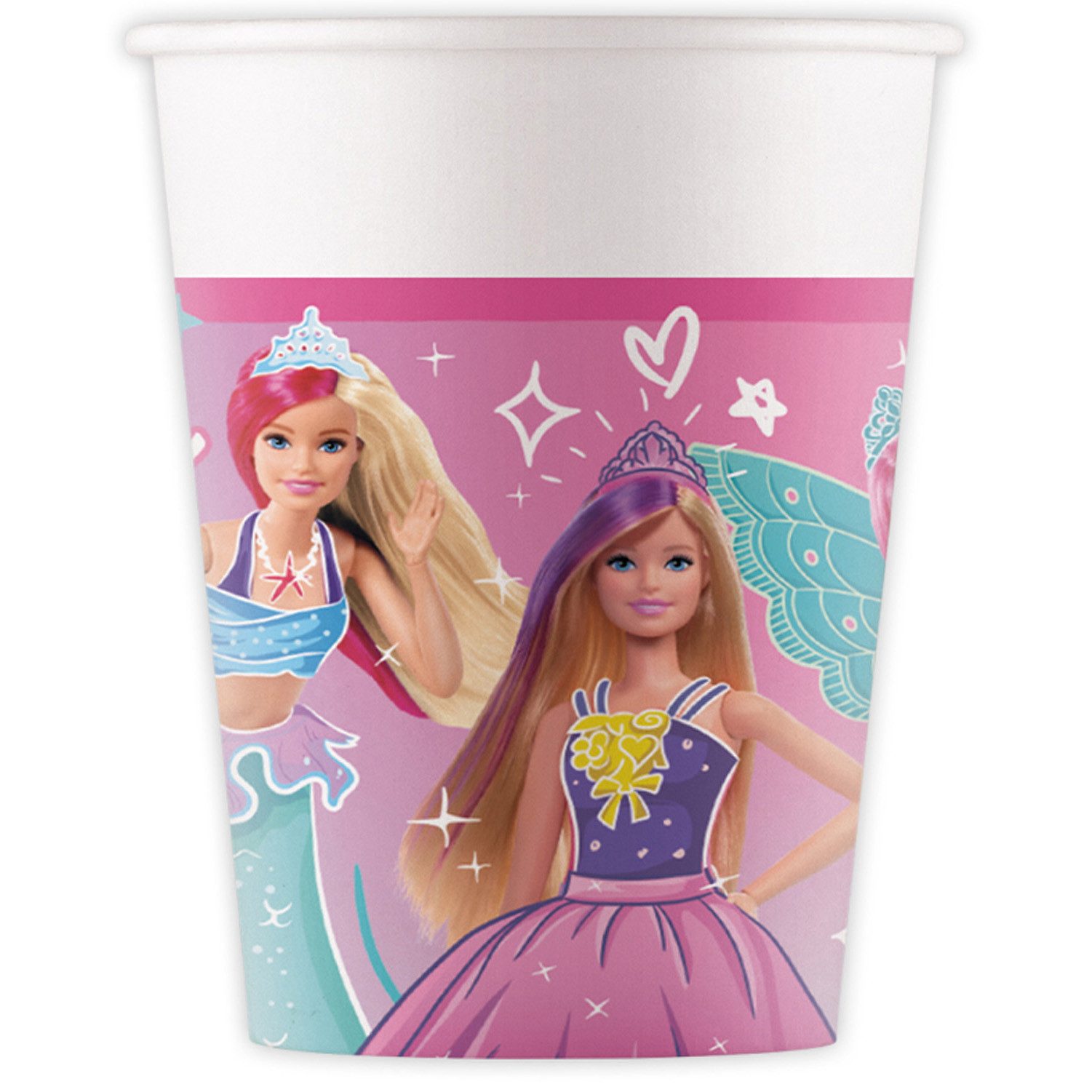 Procos Einwegbecher Pappbecher Barbie Fantasy 200 ml, 8 Stück FSC, 100% Papier, Pappe