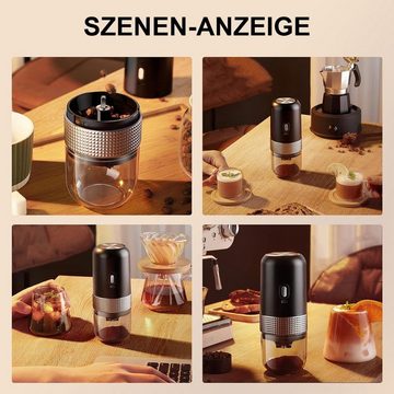 yozhiqu Kaffeemühle Elektrische Mini-Kaffeemühle, viele Mahlgradeinstellungen, Langlebig, kabellos, Nass/Trocken, auto Abschaltung