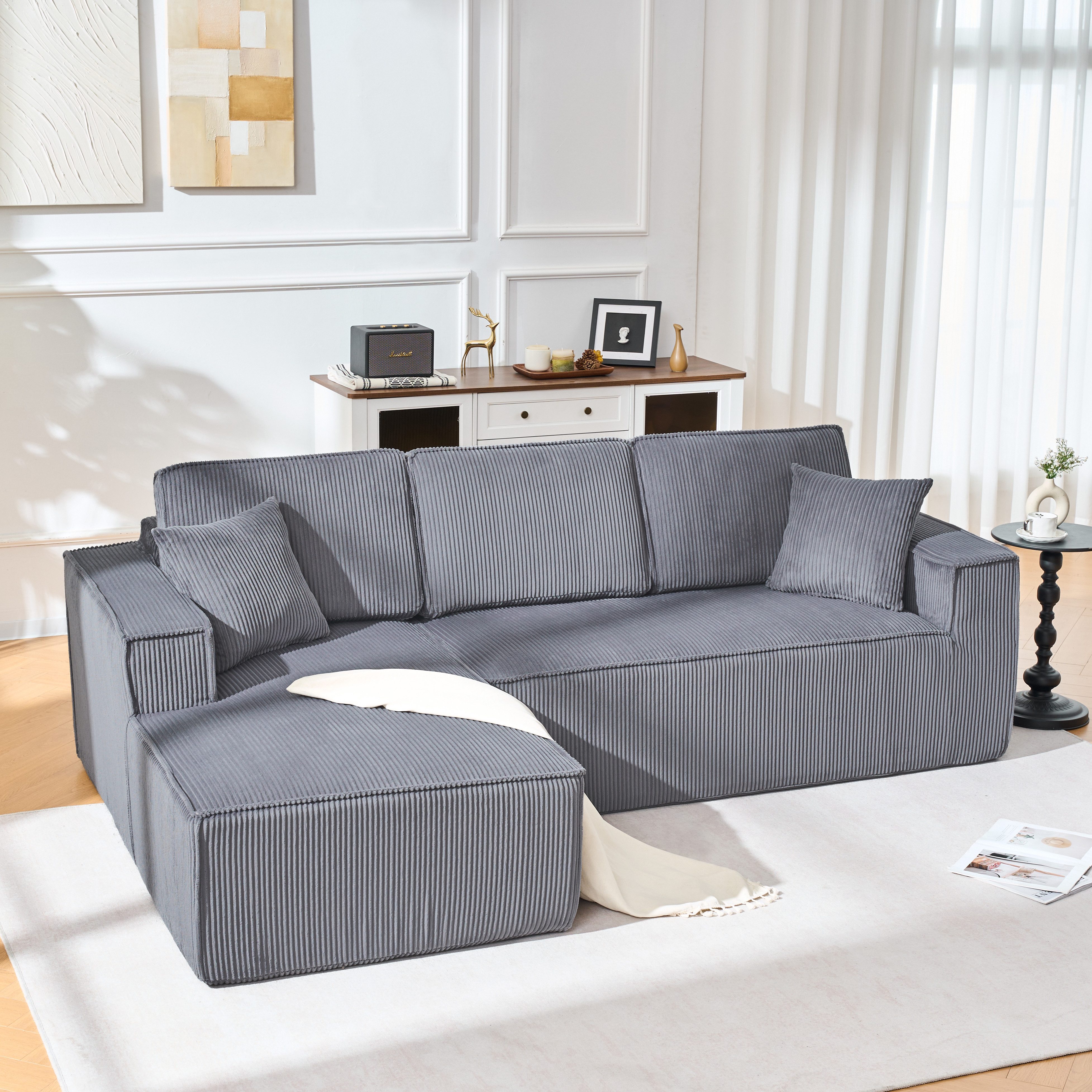 OKWISH Schlafsofa Ecksofa 235x128x60 cm mit modularer L-Form und Cordstoff, günstig online kaufen