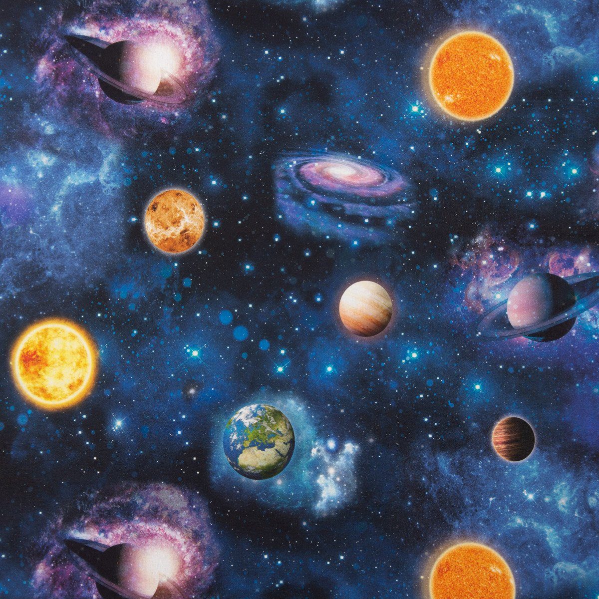 Stoff Dekostoff Digitaldruck Weltall Weltraum Planeten Erde blau bunt 1,40m, Digitaldruck