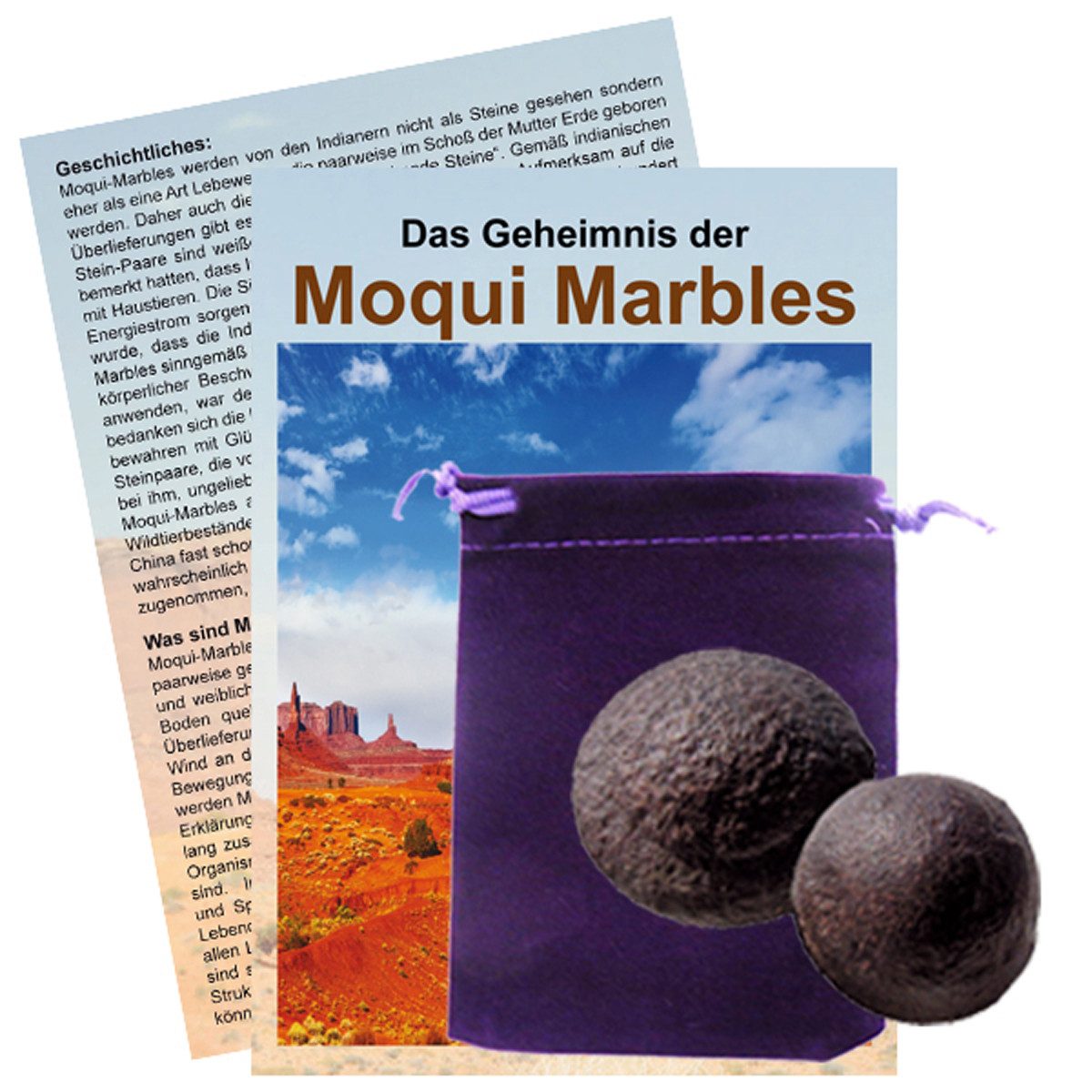 Methusalem Mineralstein Moqui Marbles original Paar Lebende Steine mit Zertifikat und Booklet, (Set, 4 teilig), 20mm Ø Paar