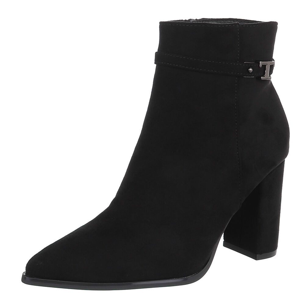 Ital-Design Damen Stiefelette mit Blockabsatz und Riemendetail High-Heel-Stiefelette (92269174) Blockabsatz Stiefeletten in Schwarz