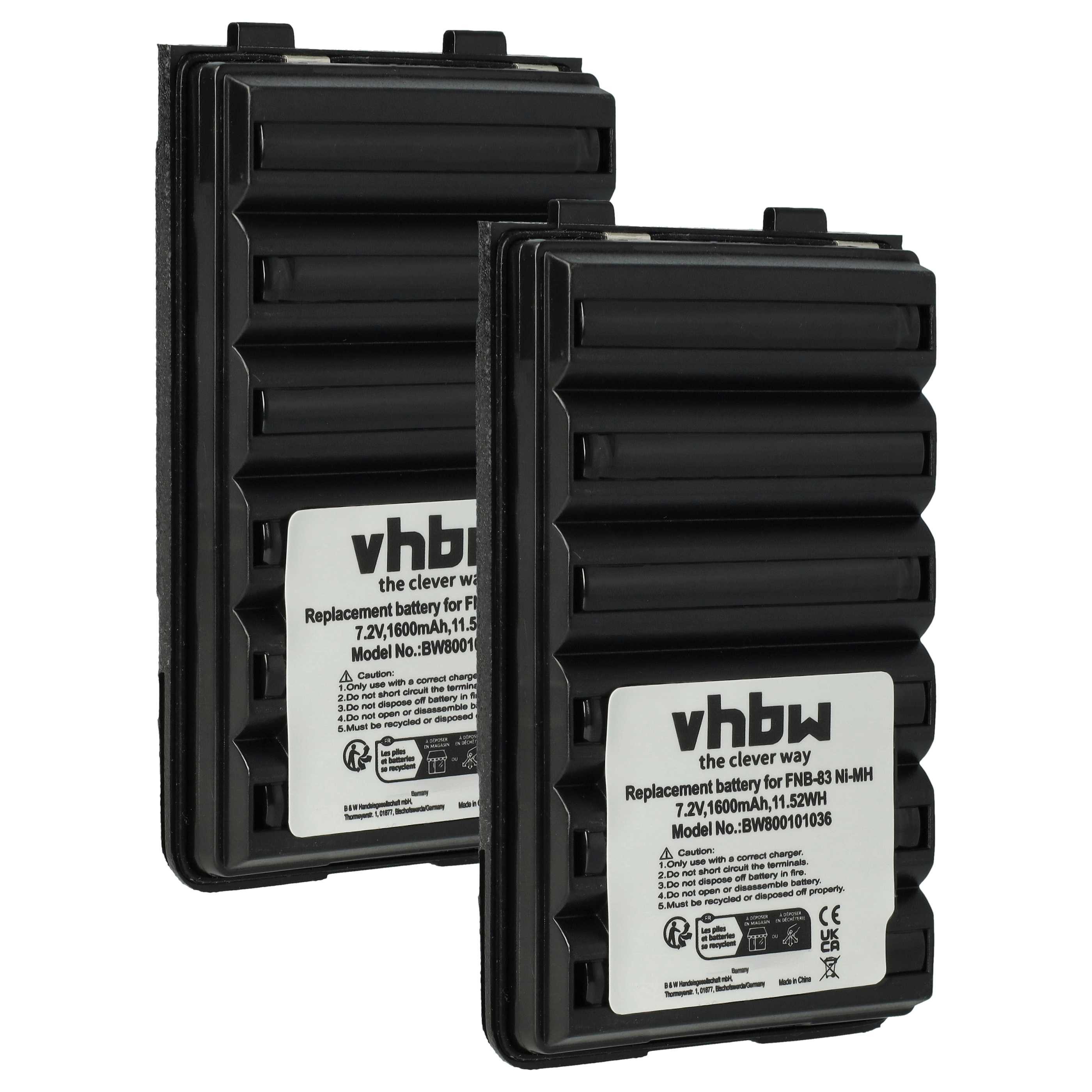 vhbw Akku Ersatz für Yaesu Vertex FNB-64H, FNB-57, FNB-88, FNB-64, FNB-83, Akku Akku NiMH 1600 mAh (7,2 V, 2 St), Leistungsfähige Austausch-Akkus für Ihr Funkgerät, Walkie-Talkie