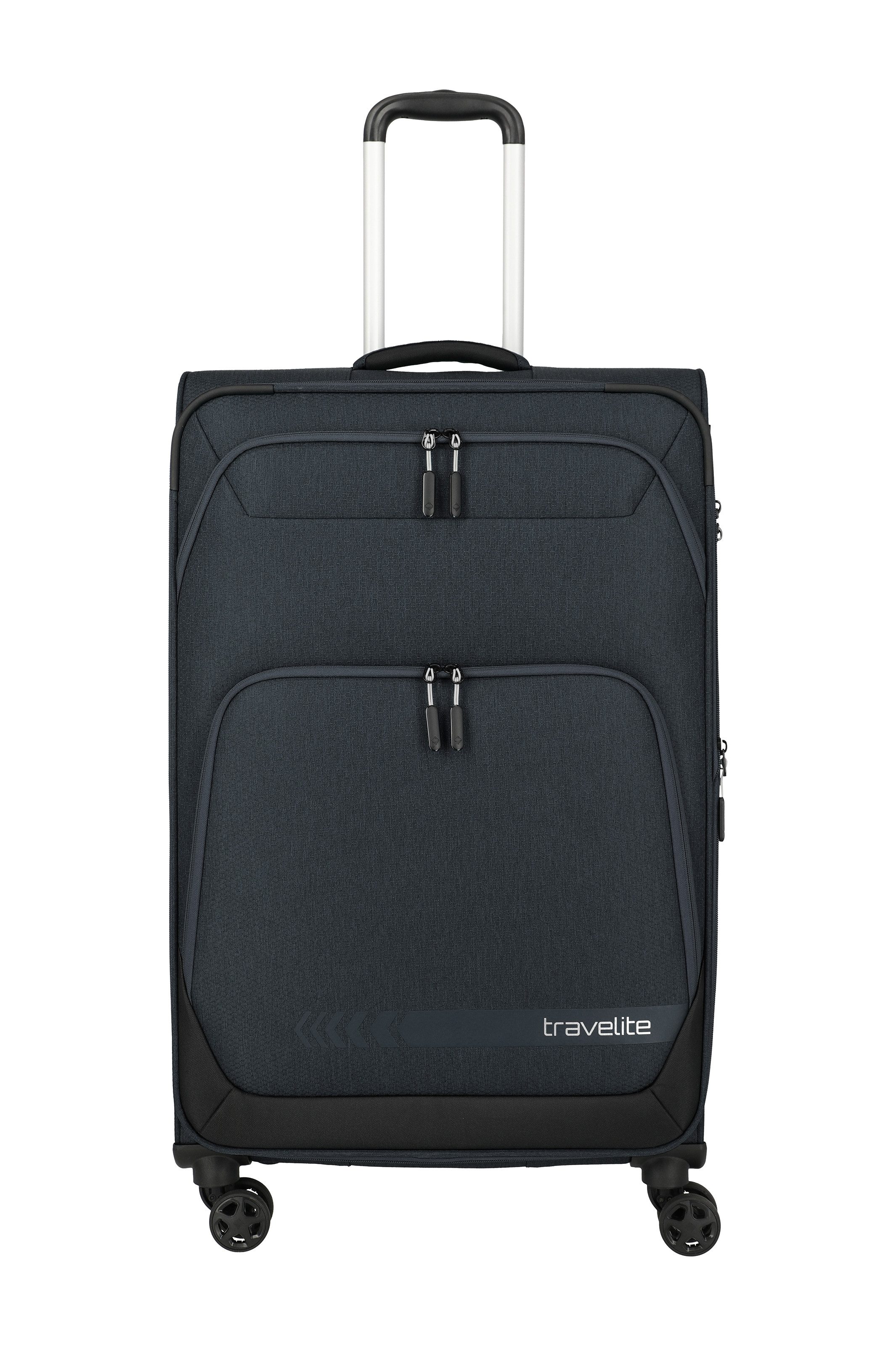 travelite Trolley KICK OFF Reisekoffer, 4 Rollen, 4 Doppelrollen, Außentaschen und Packgurte – leicht und robust